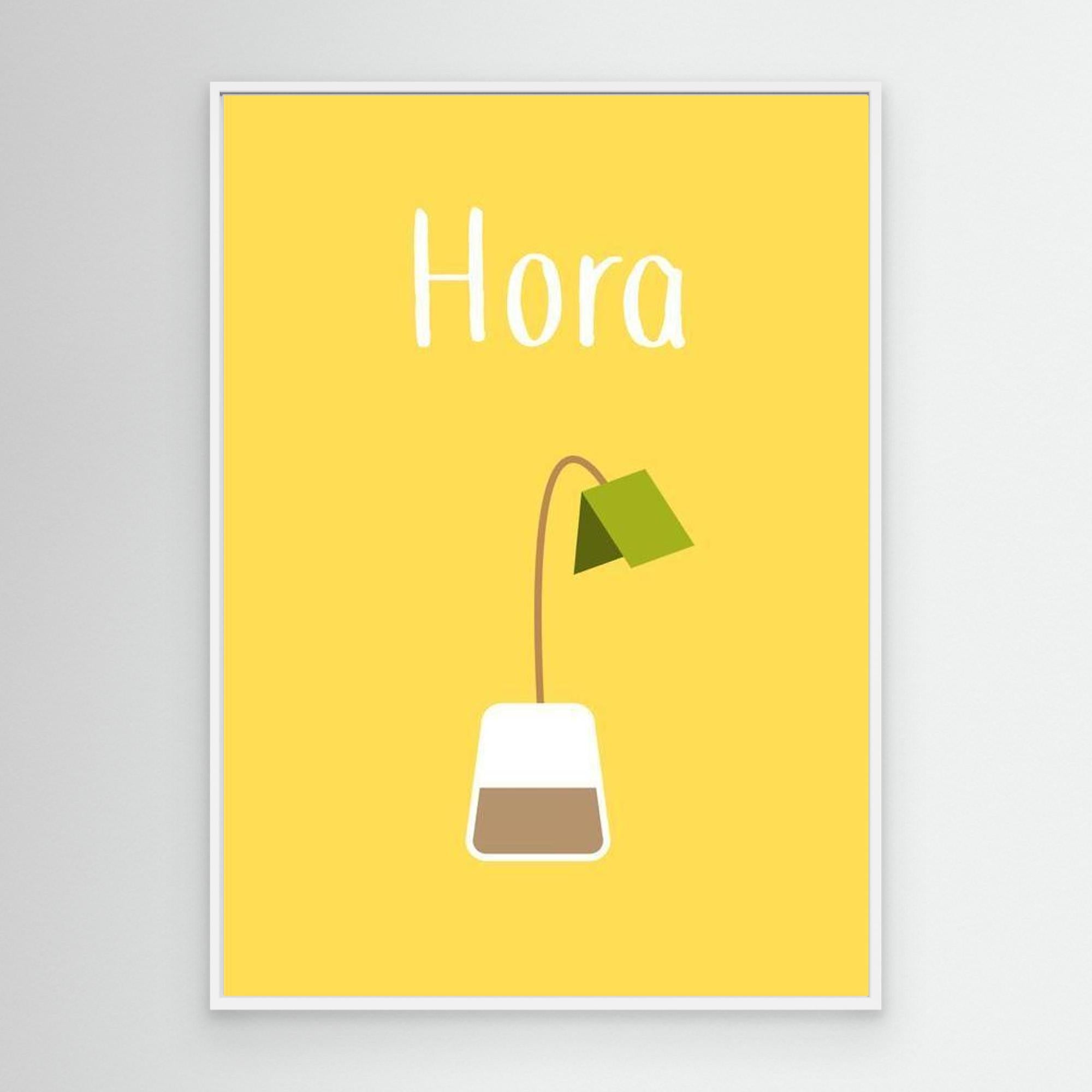 Tea Time 'Hora' Minimalist Kitchen Wall Art | Yellow Canvas - Framed Pop Art