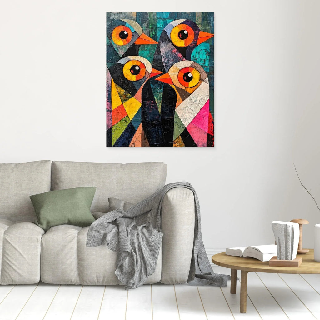 Abstract Bird Family Canvas Print | Vibrant Geometric Wall Art - Framed Pop Art
