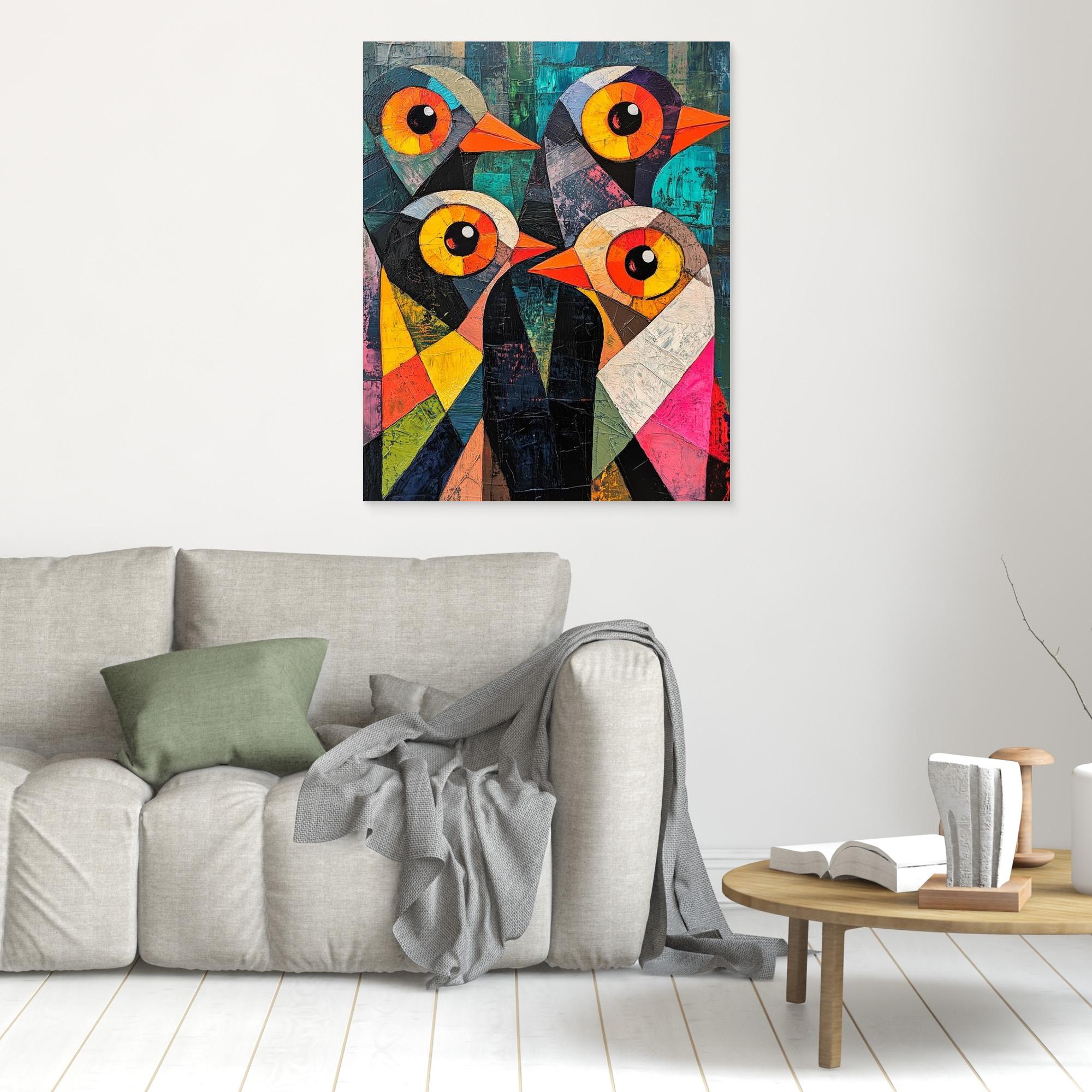 Abstract Bird Family Canvas Print | Vibrant Geometric Wall Art