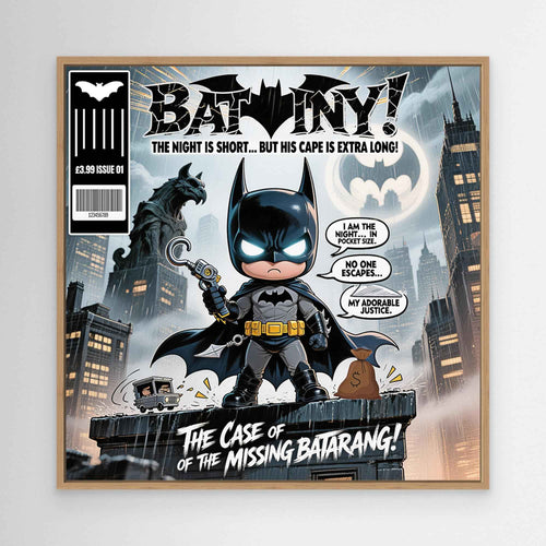 Bat-Tiny Chibi Superhero Art Print | Cute Comic Wall Art - Framed Pop Art