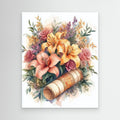 Vintage Lily & Rose Watercolour Floral Wall Art Print - Framed Pop Art