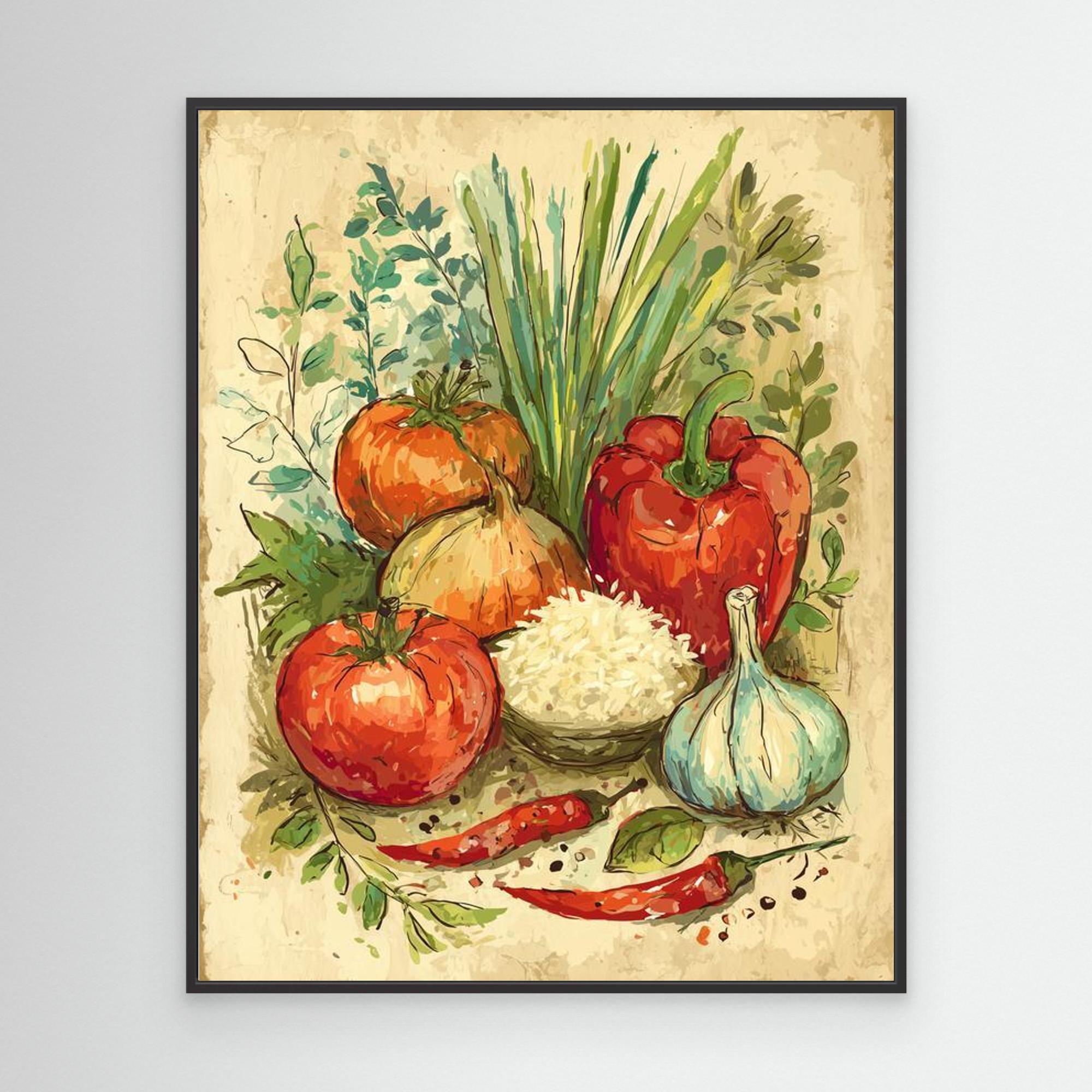 Vintage Style Kitchen Veg Still Life Wall Art | Framed Canvas - Framed Pop Art