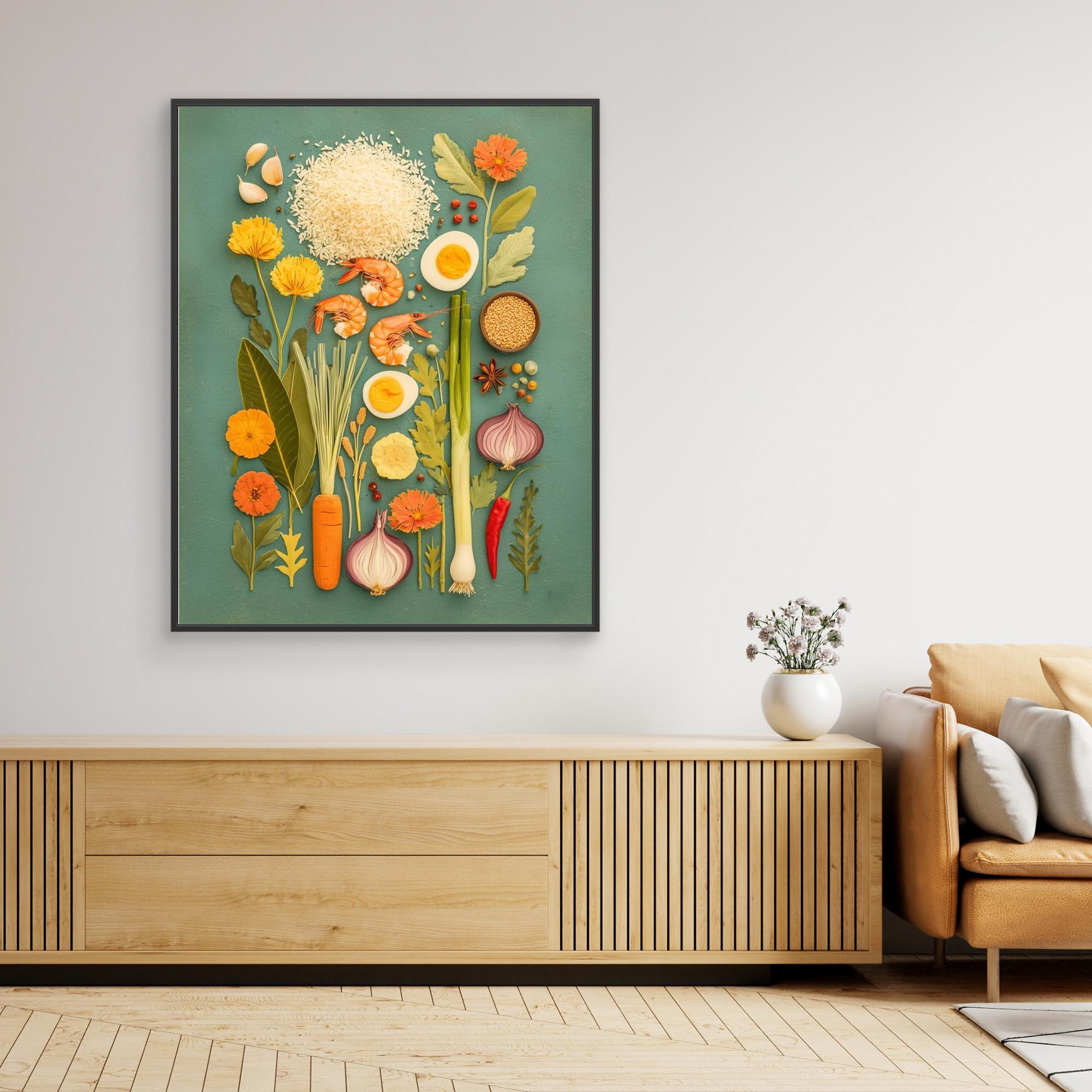 Teal Kitchen Ingredients Canvas Print for Food Lovers - Framed Pop Art