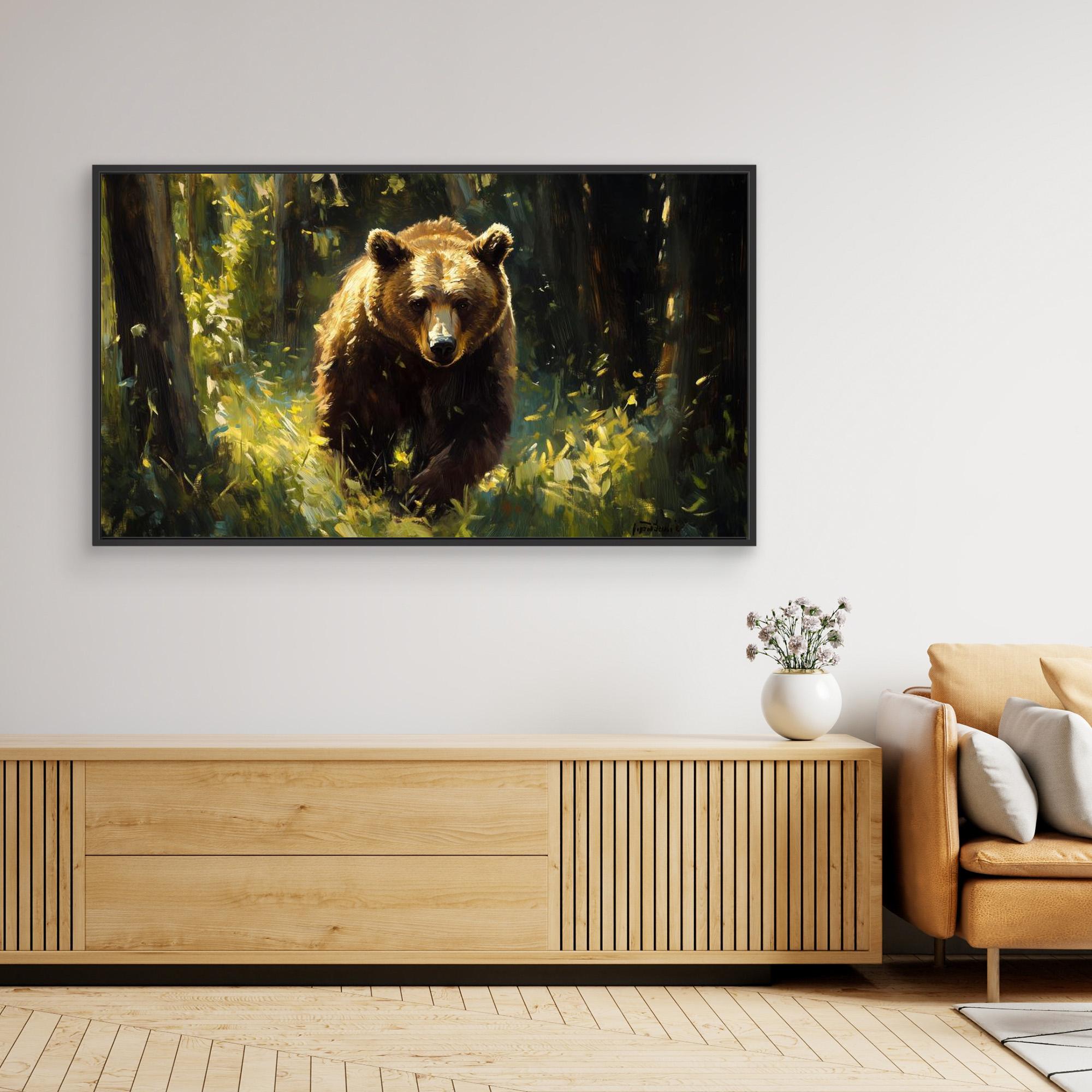 Grizzly Bear Forest Oil Painting Canvas Print | Wildlife Art