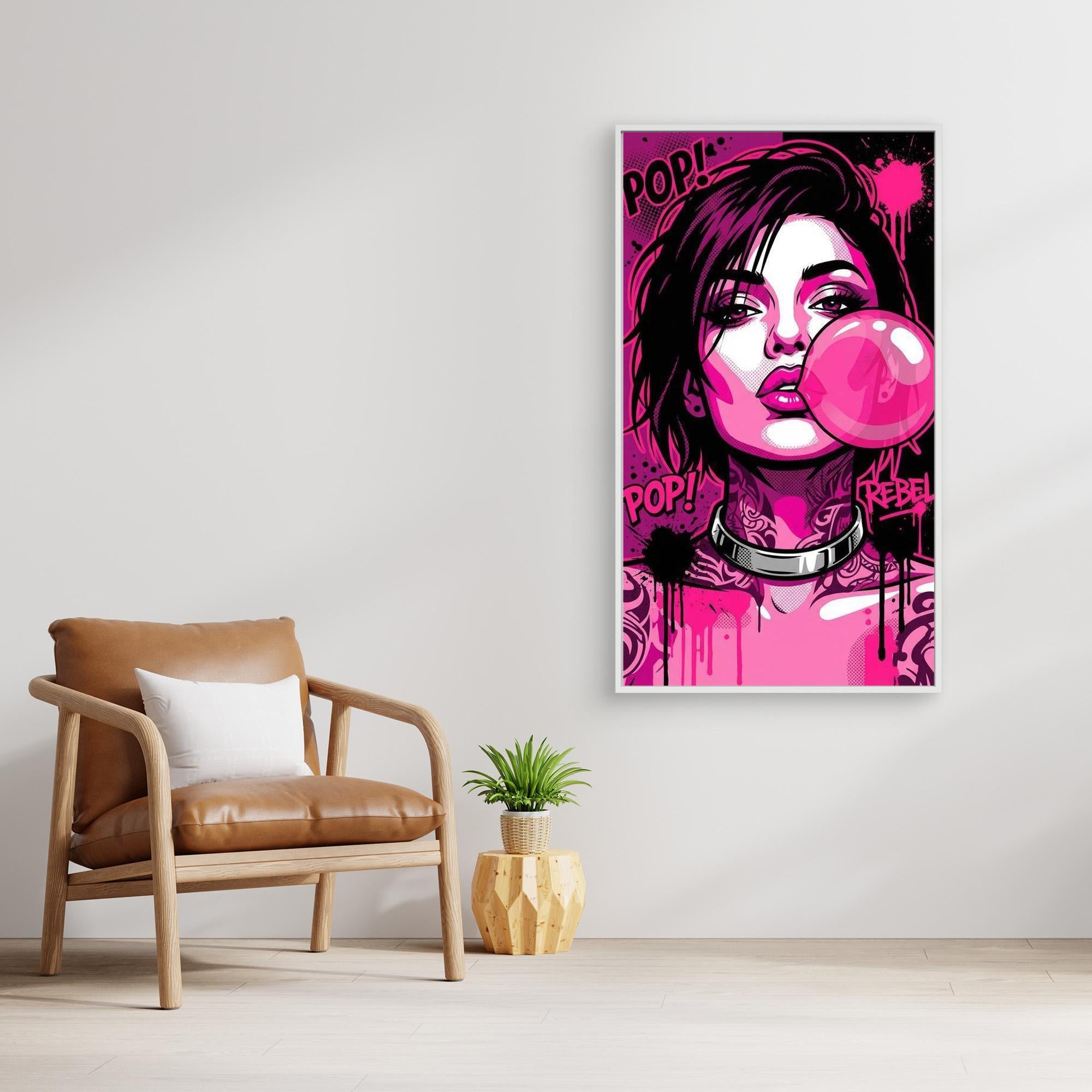 Pink Pop Art Rebel Woman Canvas Print | Modern Wall Art - Framed Pop Art