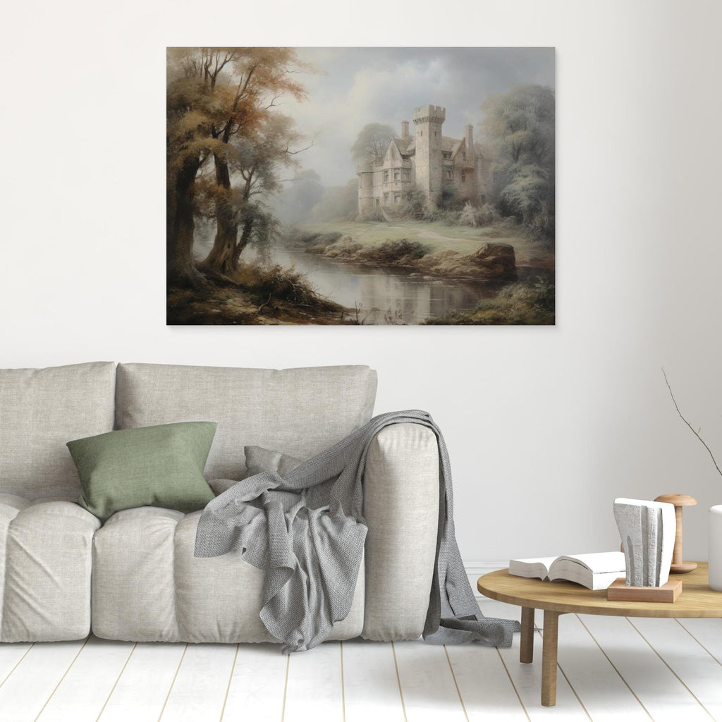 Vintage Castle Oil Painting | Traditional Hallway Wall Art - Framed Pop Art