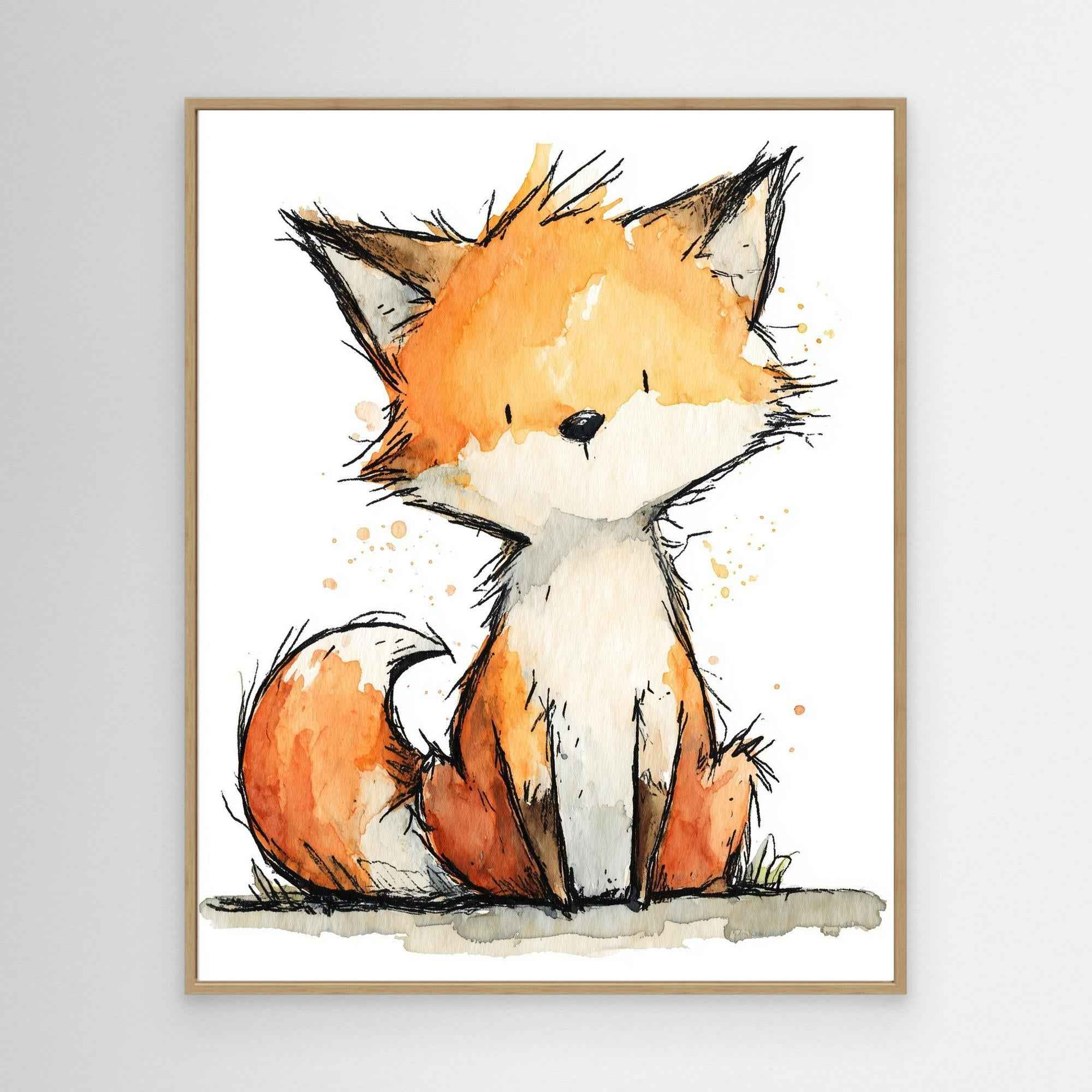 Cute Watercolor Fox Nursery Canvas Art - Framed Pop Art