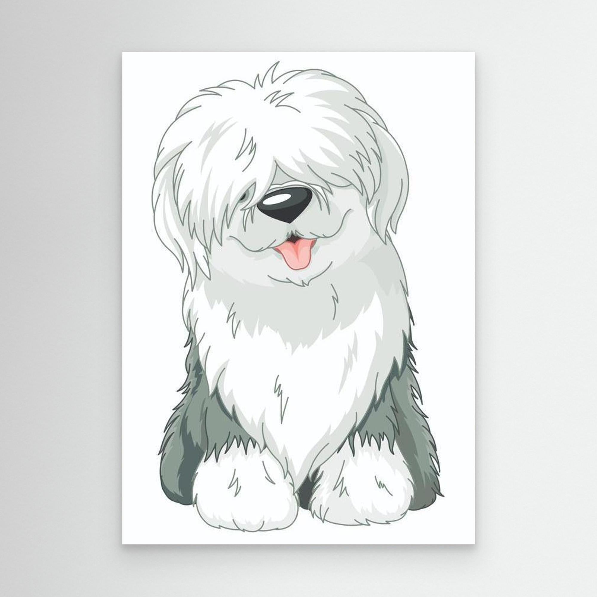 Old English Sheepdog Art Print | Framed Canvas Wall Decor - Framed Pop Art