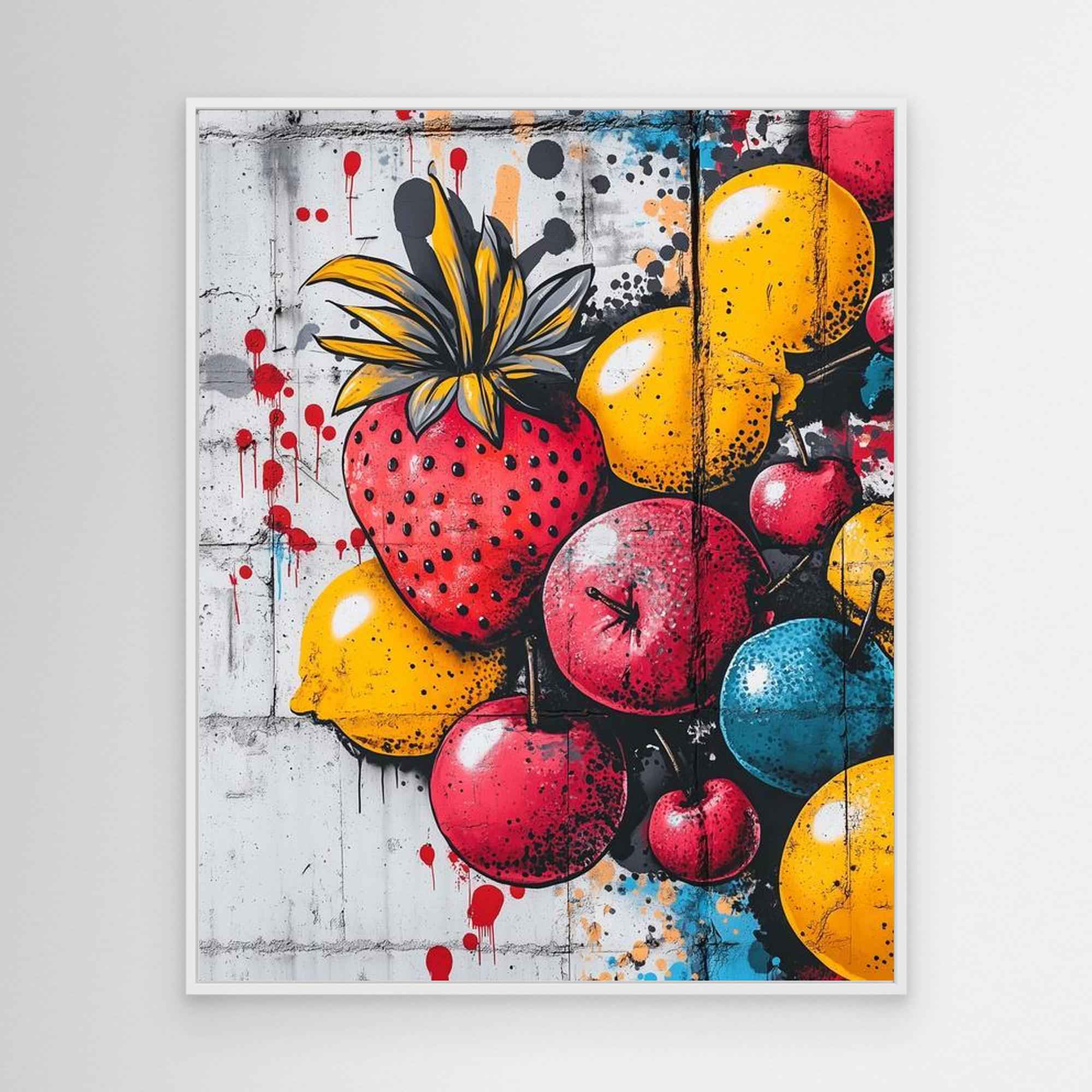 Vibrant Fruit Graffiti Canvas Print - Framed Pop Art