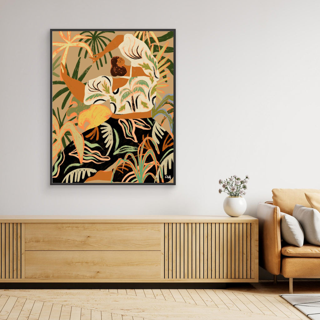 Hallway Wall Art – Tropical Woman Dancing Canvas Print - Framed Pop Art