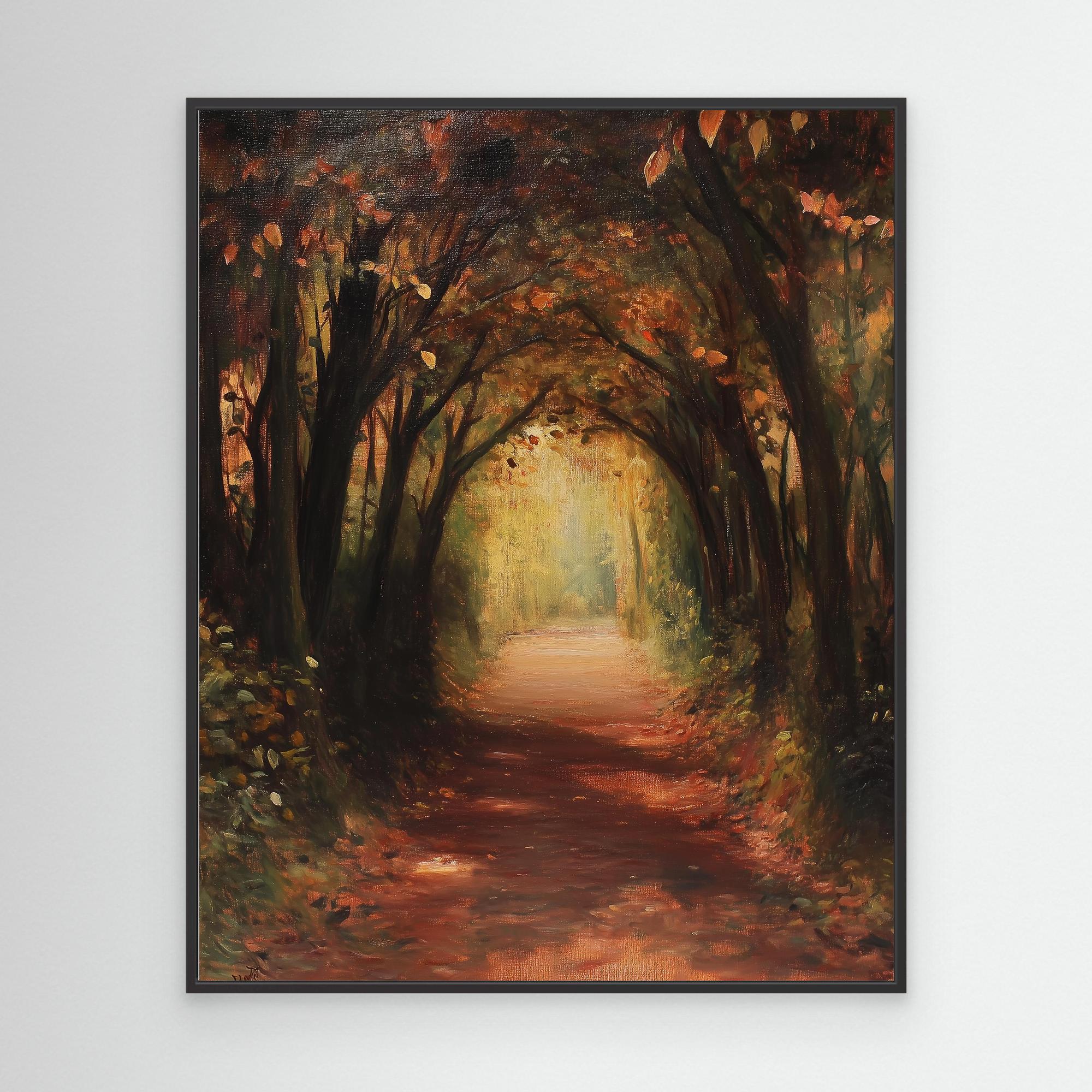 Hallway Autumn Woodland Path Canvas Wall Art Print - Framed Pop Art