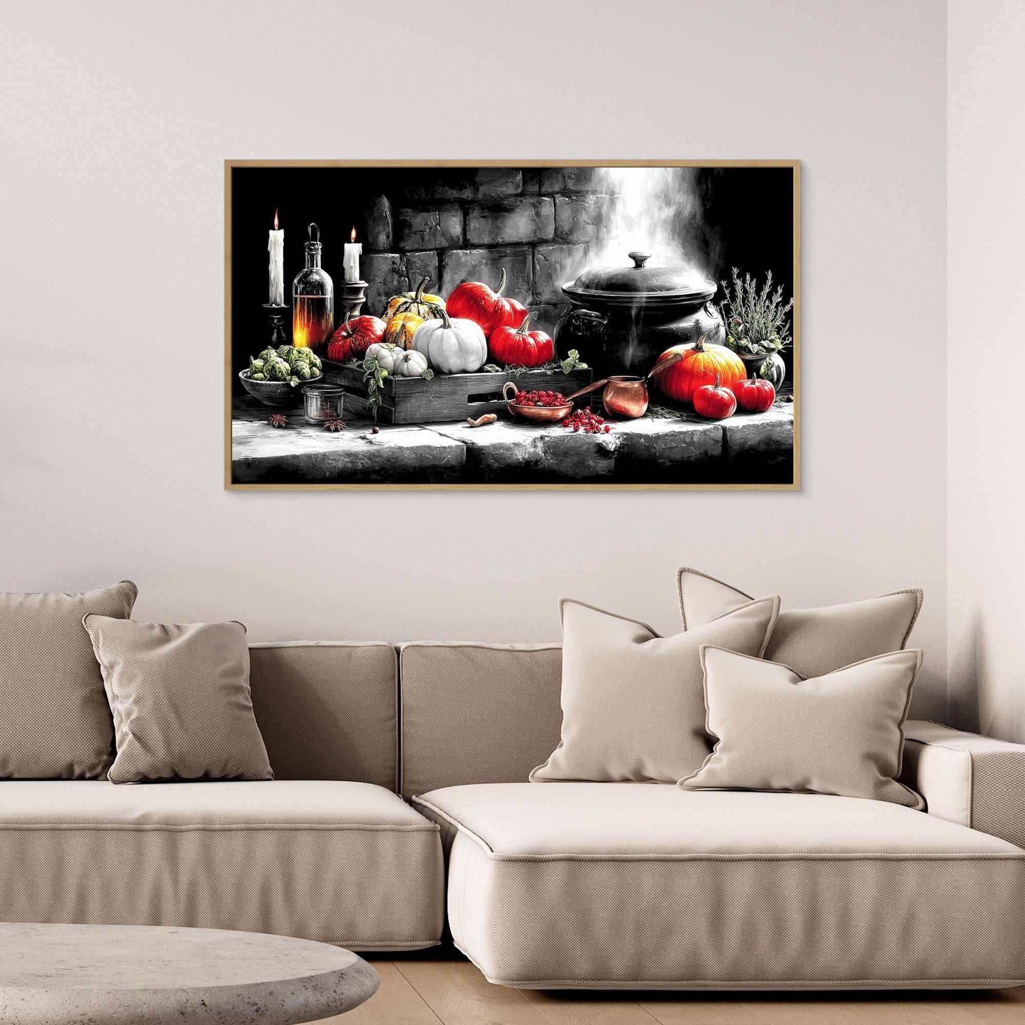 Witchy Harvest Cauldron & Pumpkin Canvas Art Print