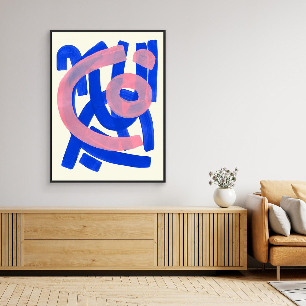 Blue & Pink Abstract Art | Modern Playful Nursery Wall Art - Framed Pop Art