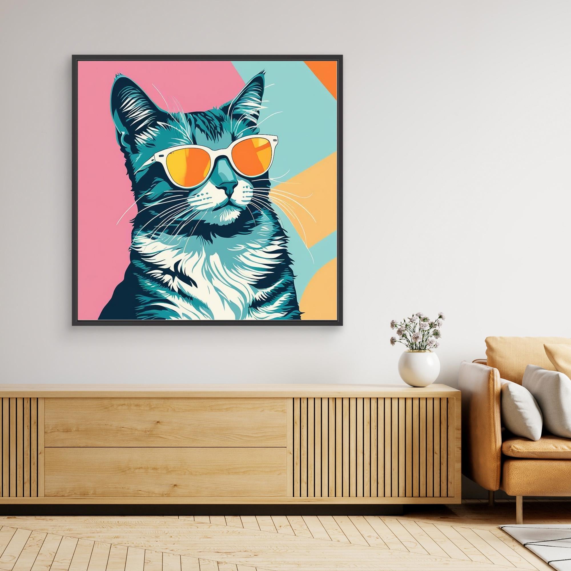 Cool Cat with Sunglasses Colour Pop Art Canvas Print - Framed Pop Art