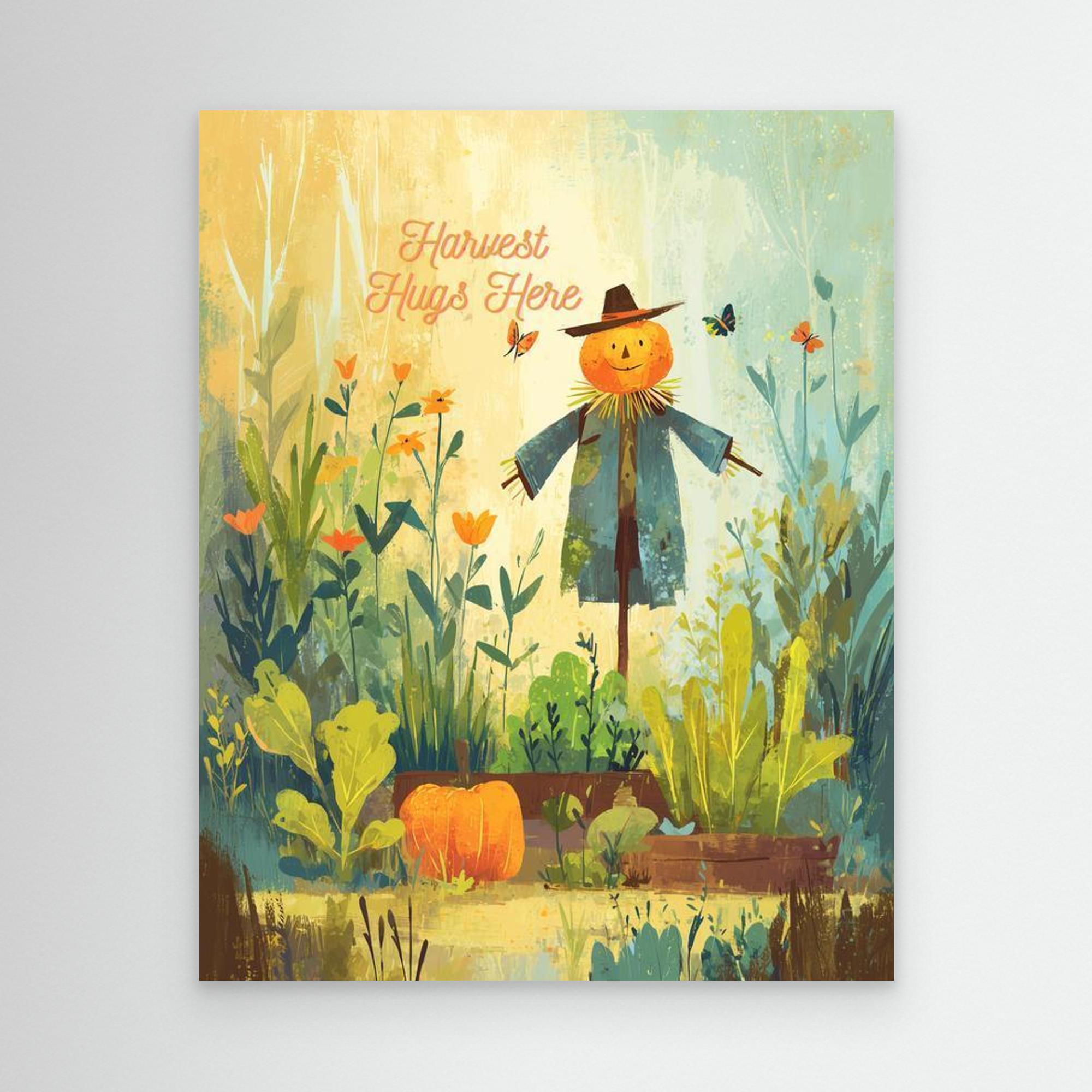 Harvest Hugs Here Autumn Scarecrow Canvas Wall Art