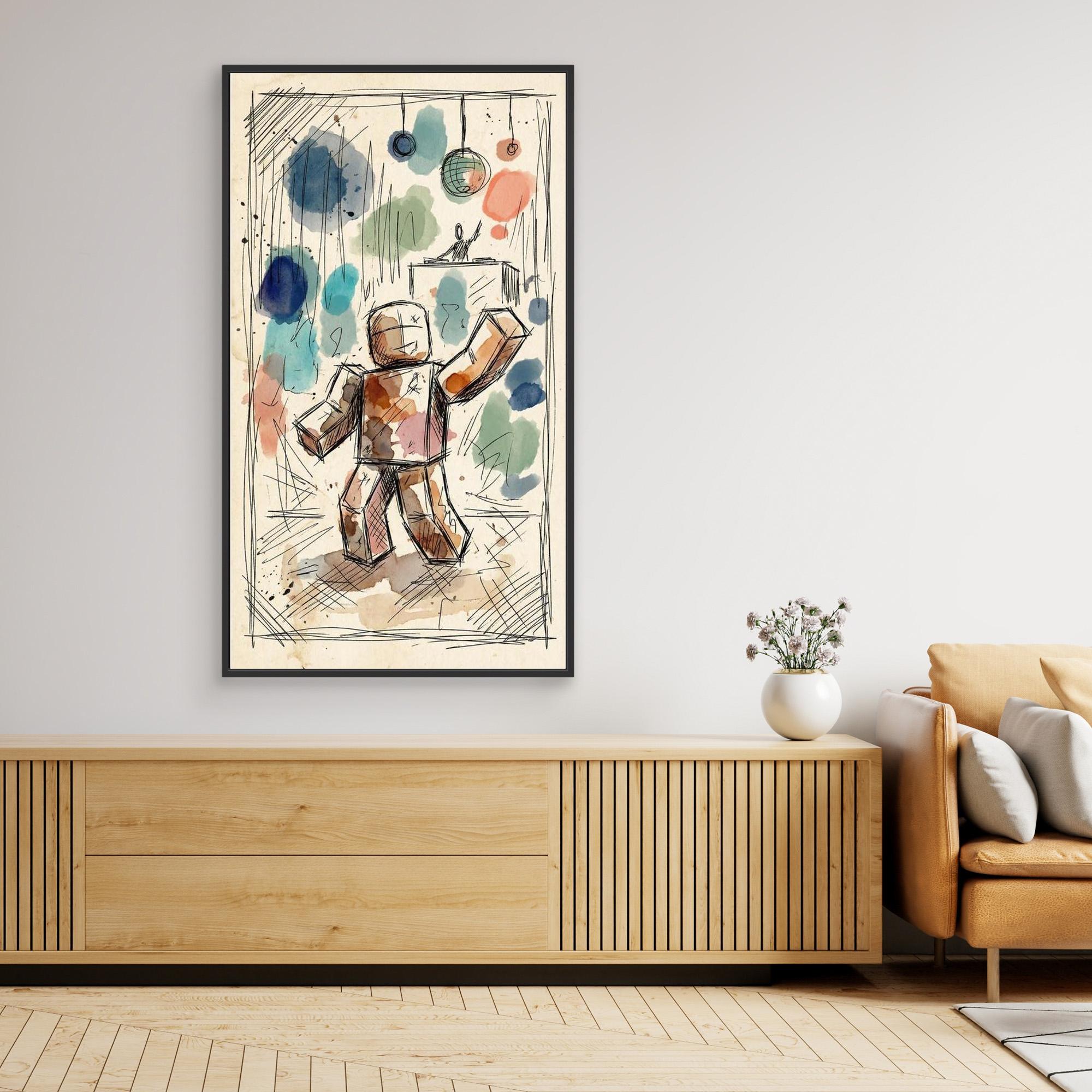 Roblox DJ Party Art | Block Character Canvas Wall Art - Framed Pop Art