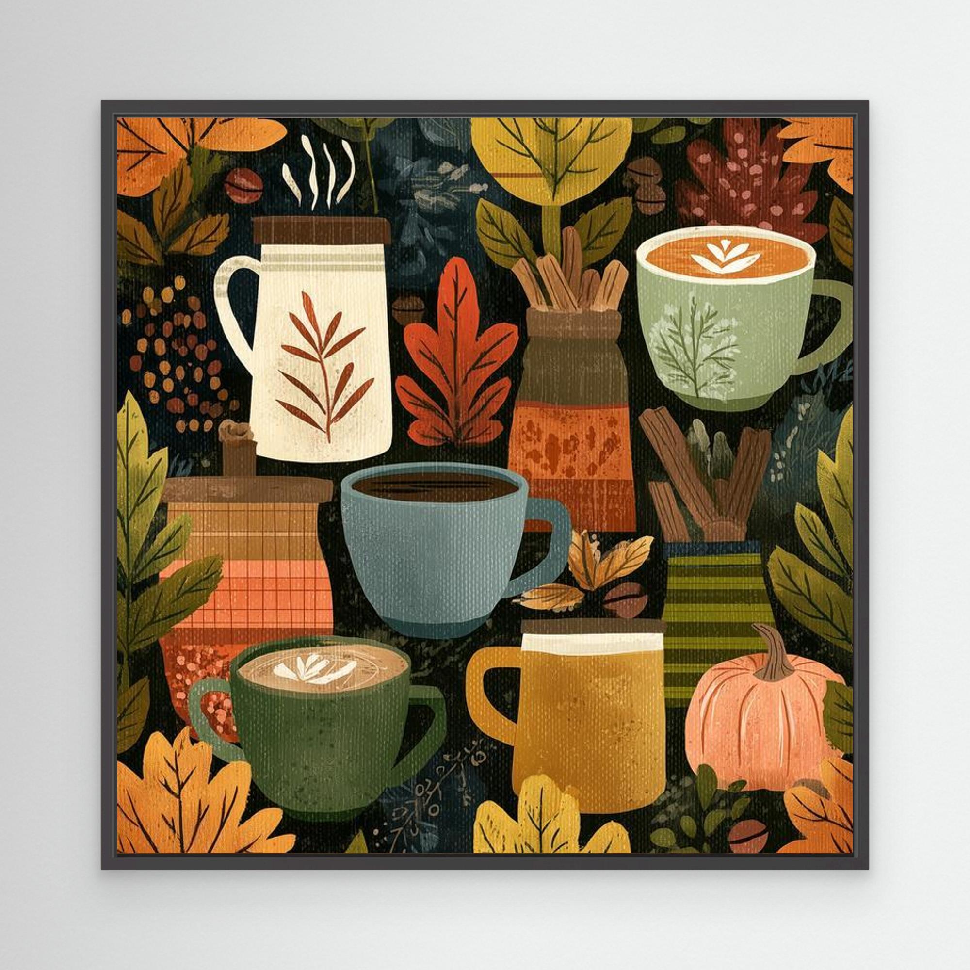 Autumn Coffee Mugs Wall Art | Cosy Kitchen & Nursery Decor