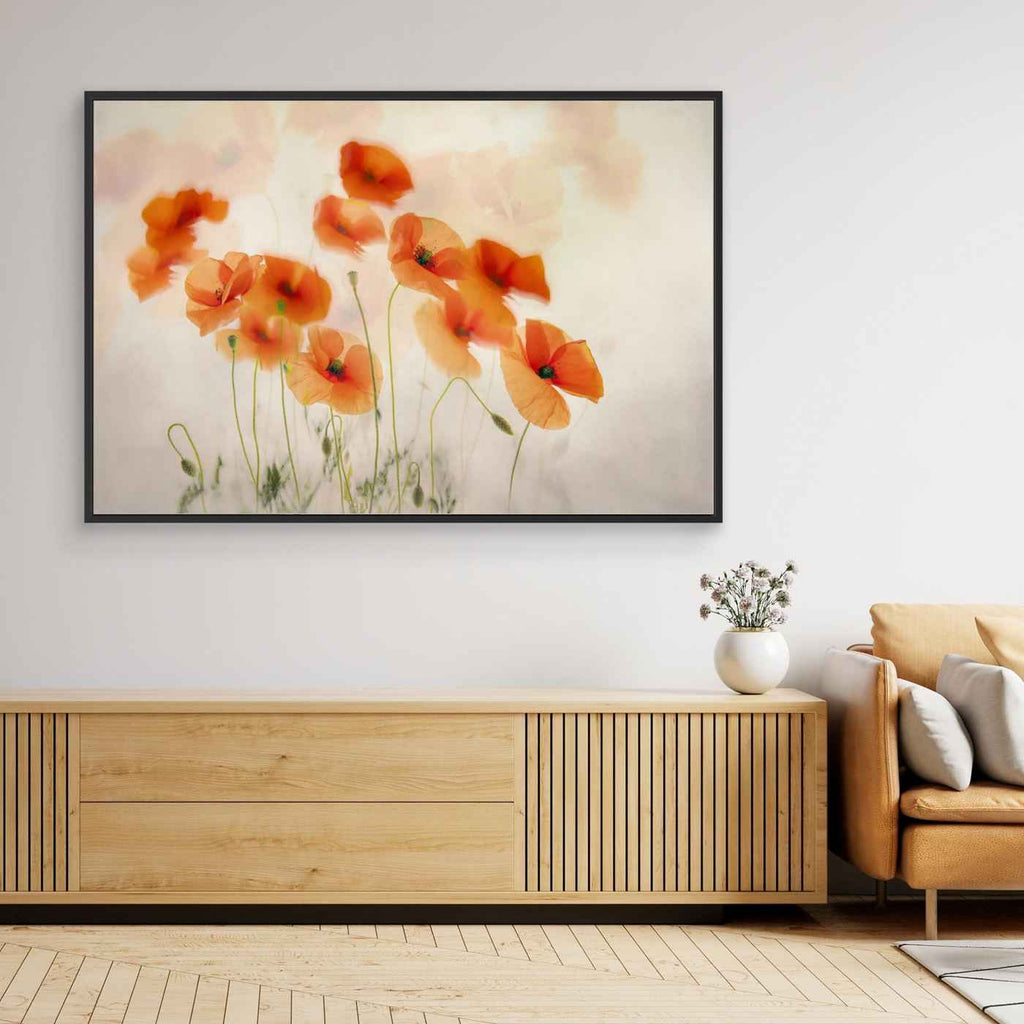 Orange Poppy Wall Art | Boho Floral Bedroom Decor