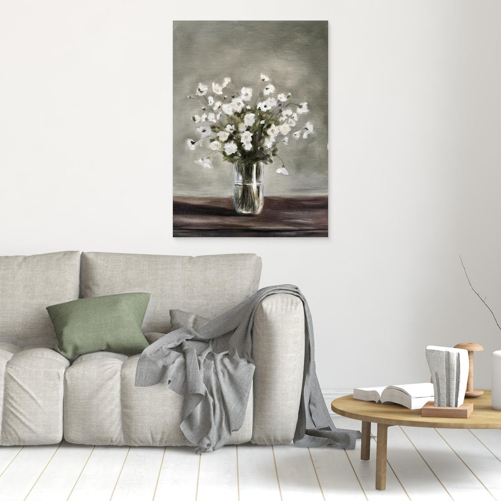 White Floral Still Life Painting | Hallway Wall Art - Framed Pop Art