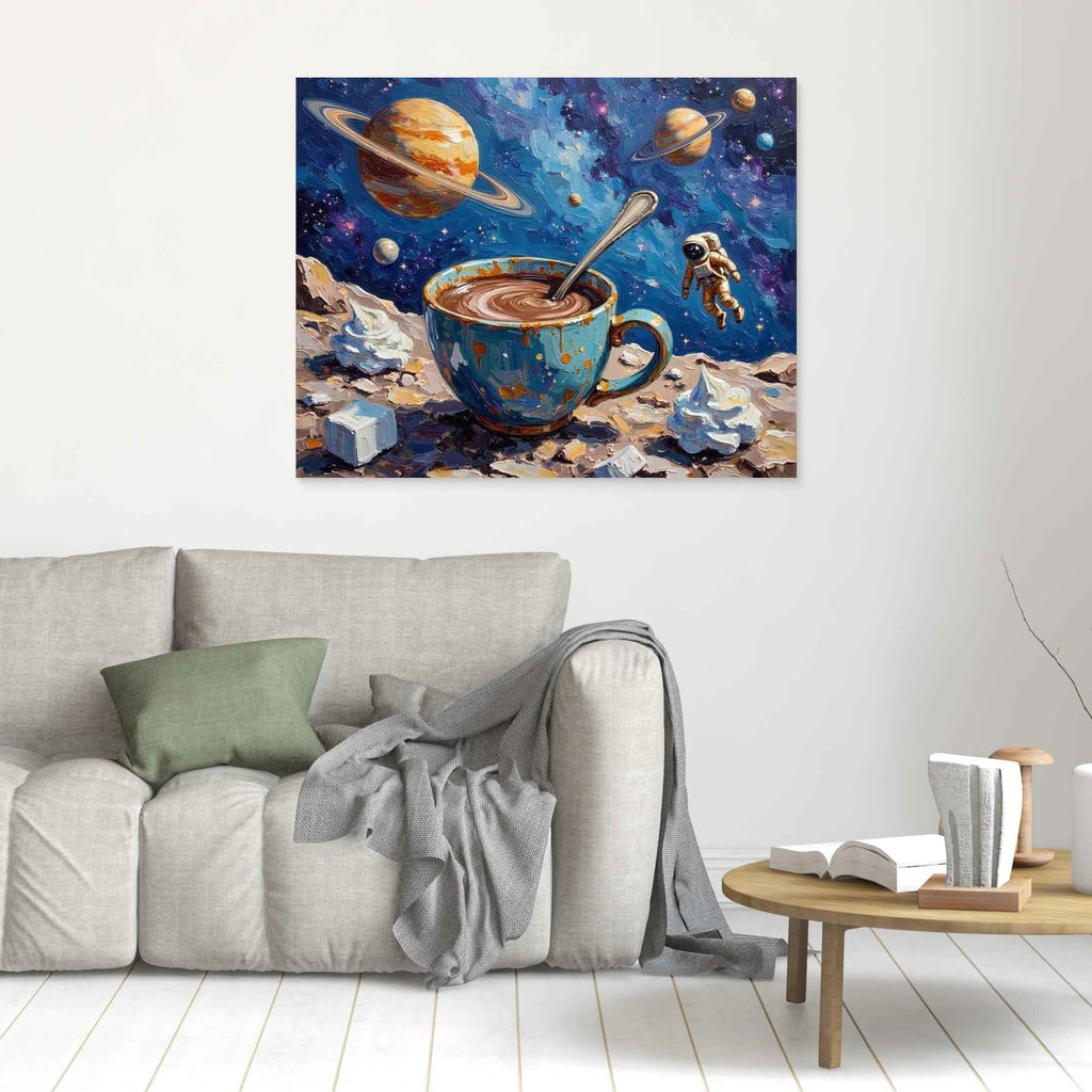Cosmic Coffee Impressionist Space Canvas Art | UK Made - Framed Pop Art