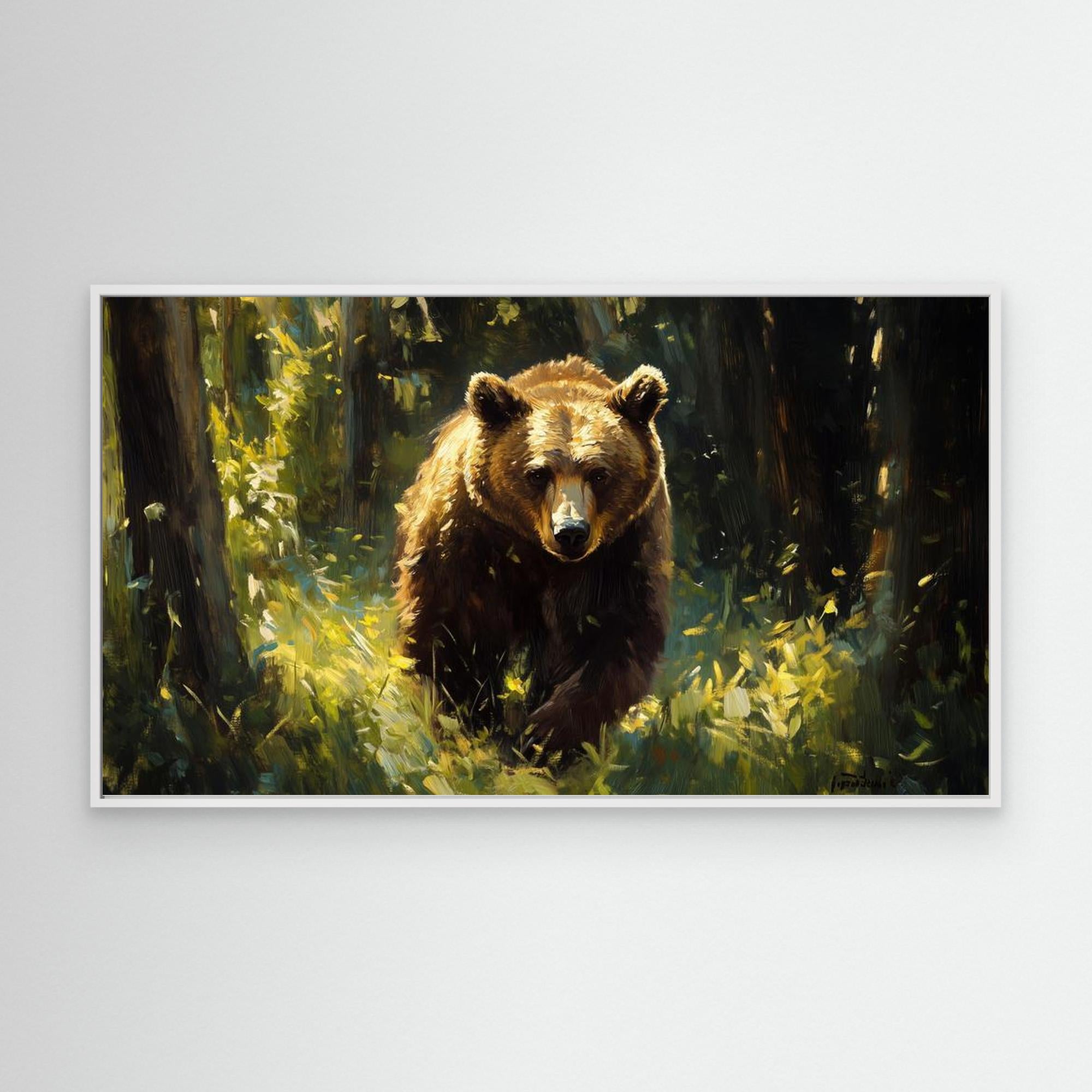 Grizzly Bear Forest Oil Painting Canvas Print | Wildlife Art