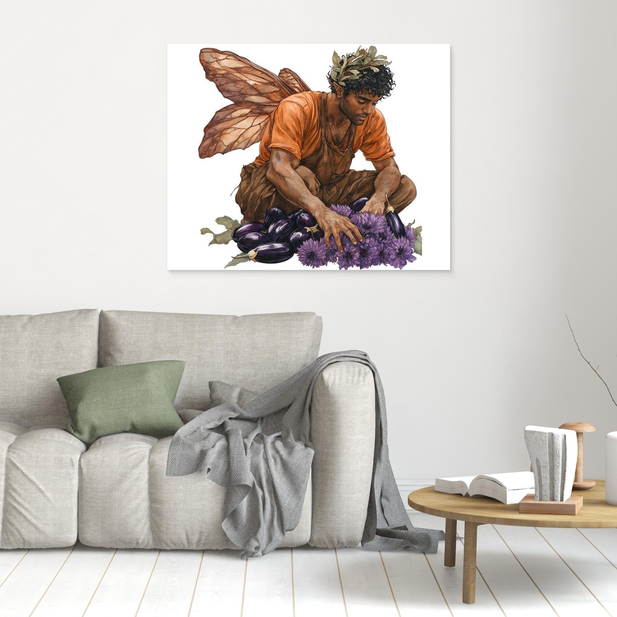 Male Fairy Gardener Art Print | Autumn Harvest Wall Art - Framed Pop Art