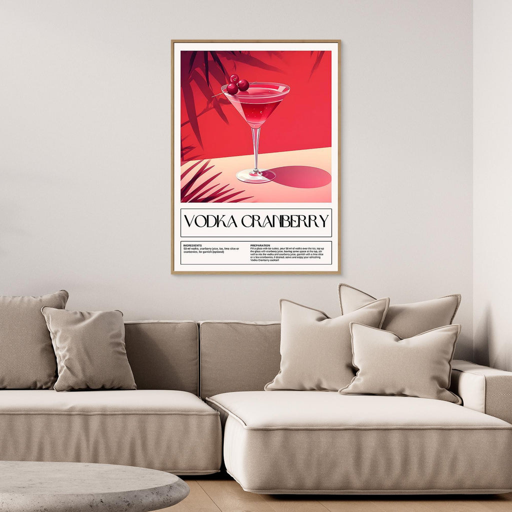 Vodka Cranberry Cocktail Recipe Wall Art for Home Bar Decor - Framed Pop Art