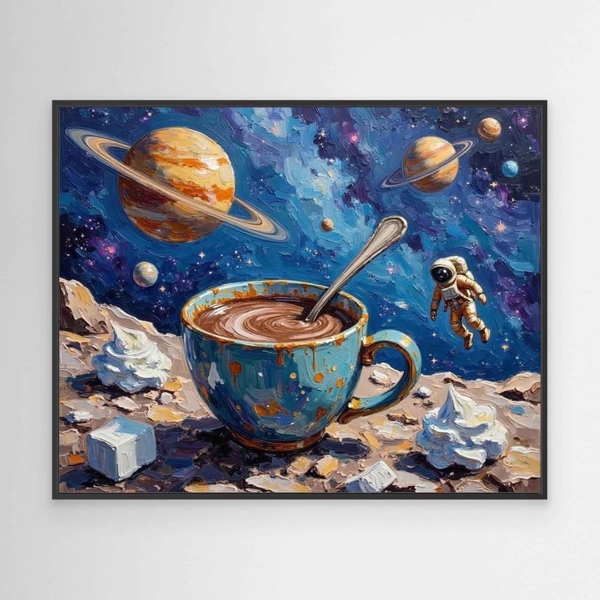 Cosmic Coffee Impressionist Space Canvas Art | UK Made - Framed Pop Art