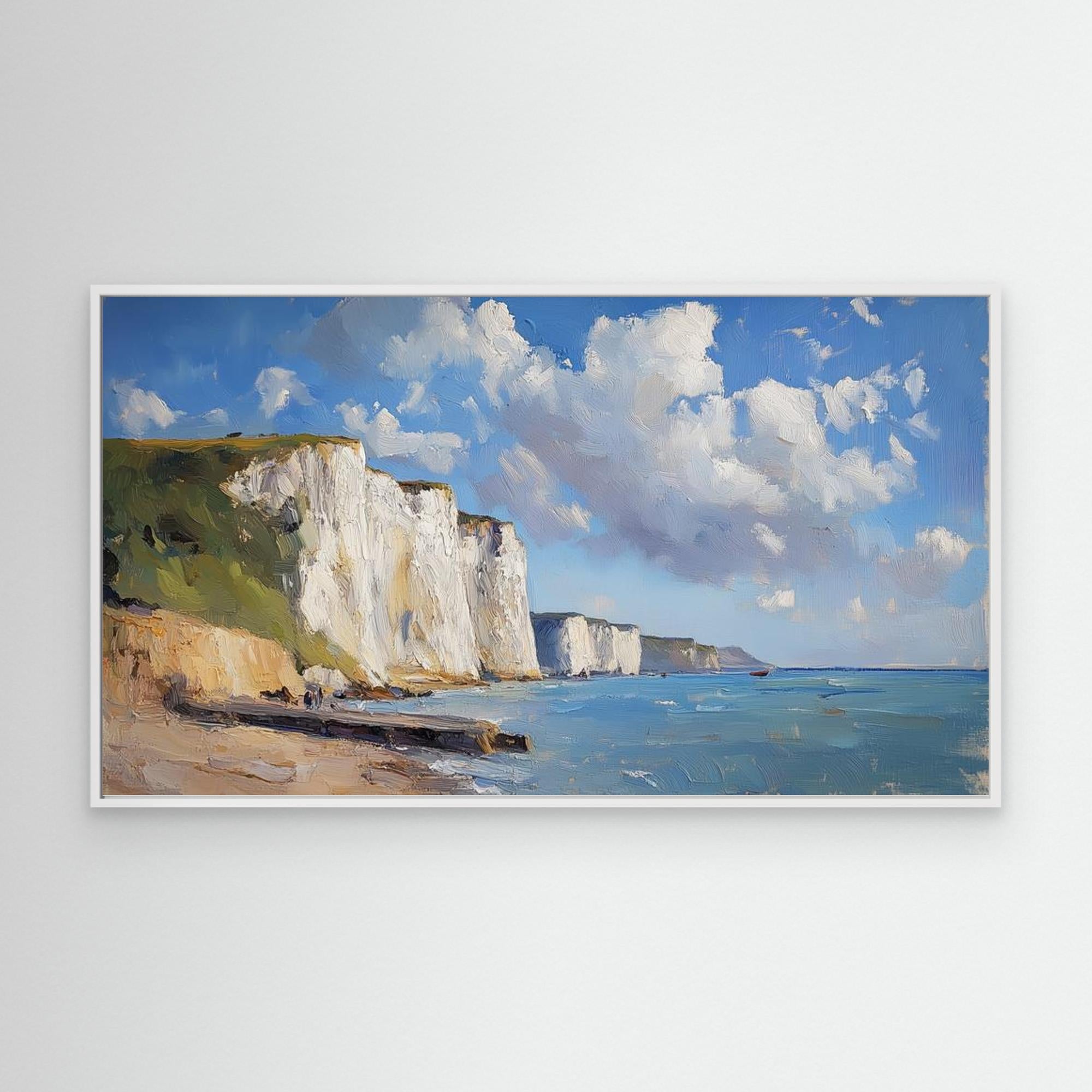 Dover Harbour & White Cliffs Coastal Canvas Wall Art Print
