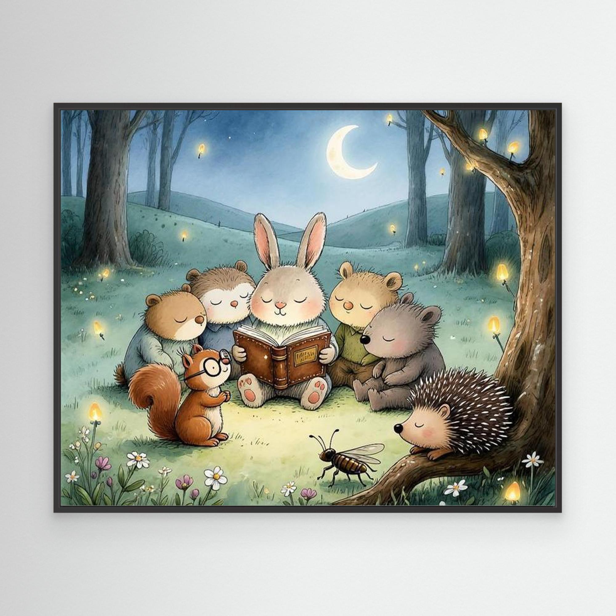 Bedtime Story Woodland Nursery Canvas Wall Art Print - Framed Pop Art