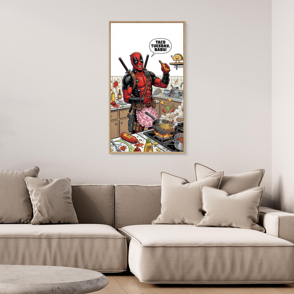Deadpool Kitchen Wall Art Canvas – Taco Tuesday Comic Print - Framed Pop Art