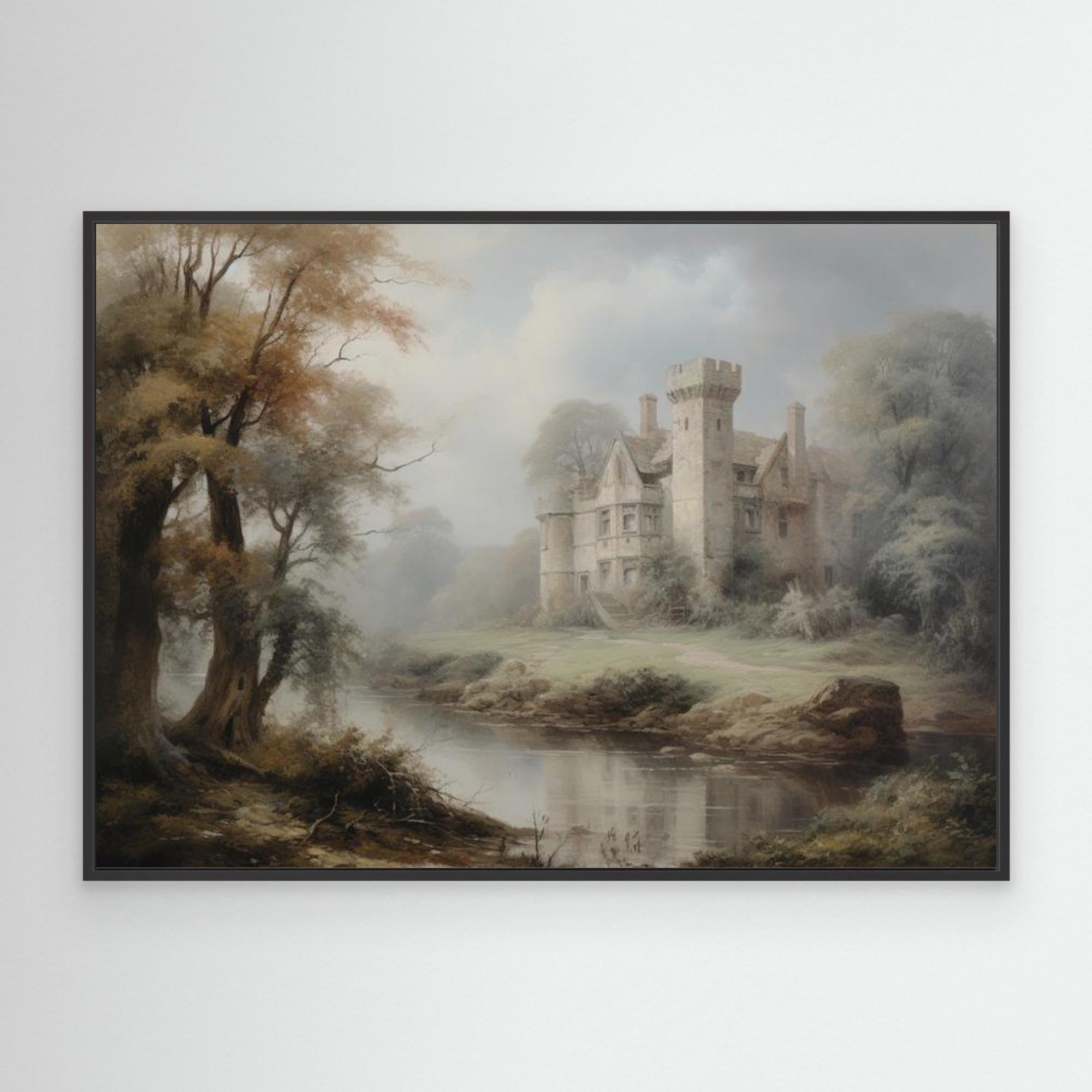 Vintage Castle Oil Painting | Traditional Hallway Wall Art - Framed Pop Art