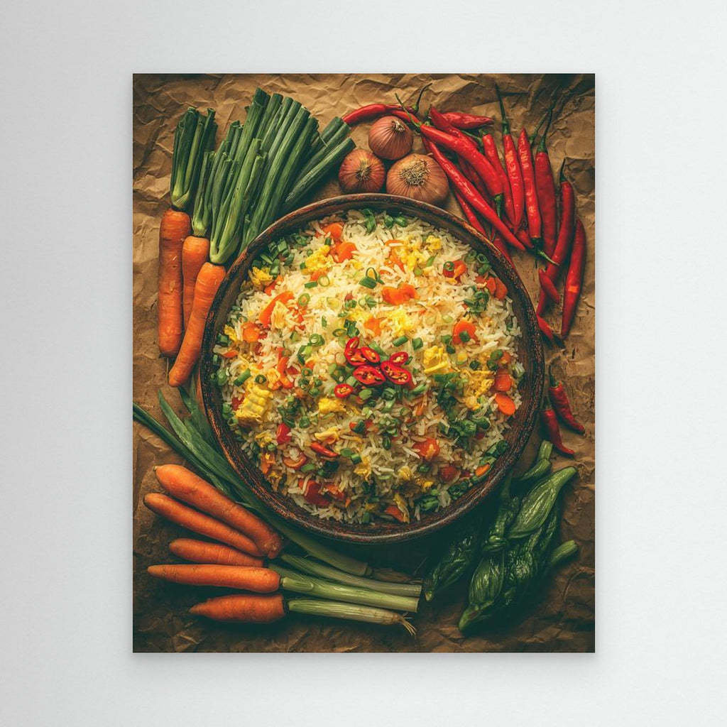 Spicy Vegetable Fried Rice Rustic Kitchen Wall Art - Framed Pop Art