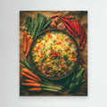 Spicy Vegetable Fried Rice Rustic Kitchen Wall Art - Framed Pop Art