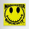 Madchester Made Me Do It | Retro Smiley Face Canvas Wall Art - Framed Pop Art