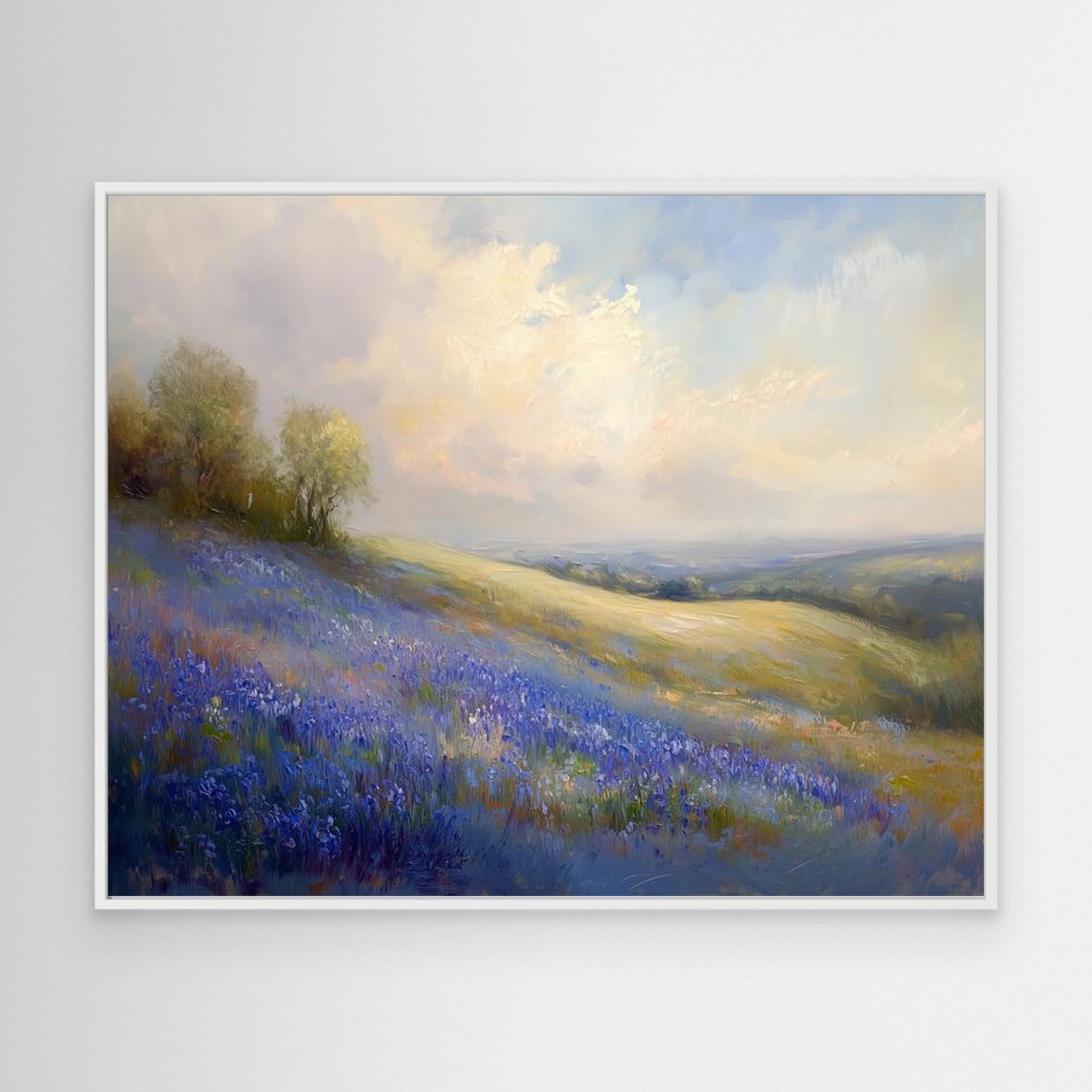 Bluebell Meadow Landscape Canvas Wall Art for Bedroom
