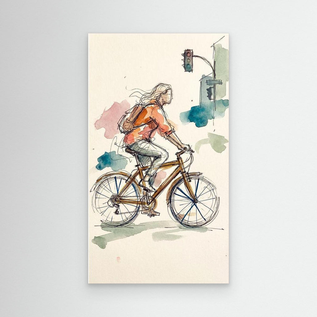 Urban Cycle Sketch Framed Canvas | Breezy City Wall Art - Framed Pop Art