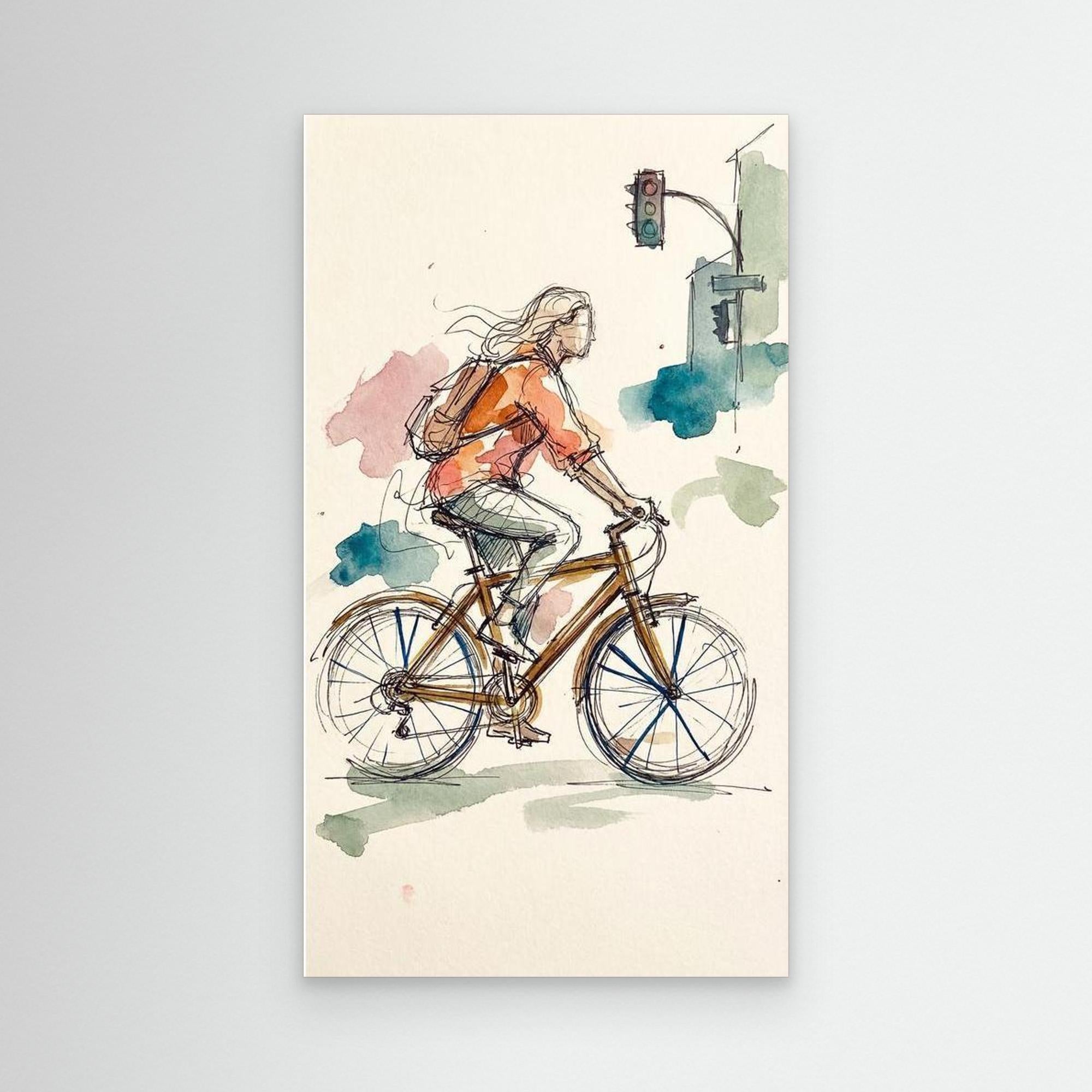 Urban Cycle Sketch Framed Canvas | Breezy City Wall Art - Framed Pop Art