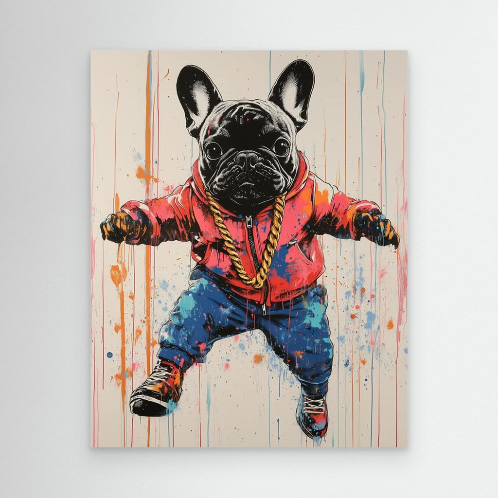 Games Room Graffiti French Bulldog Canvas Wall Art - Framed Pop Art