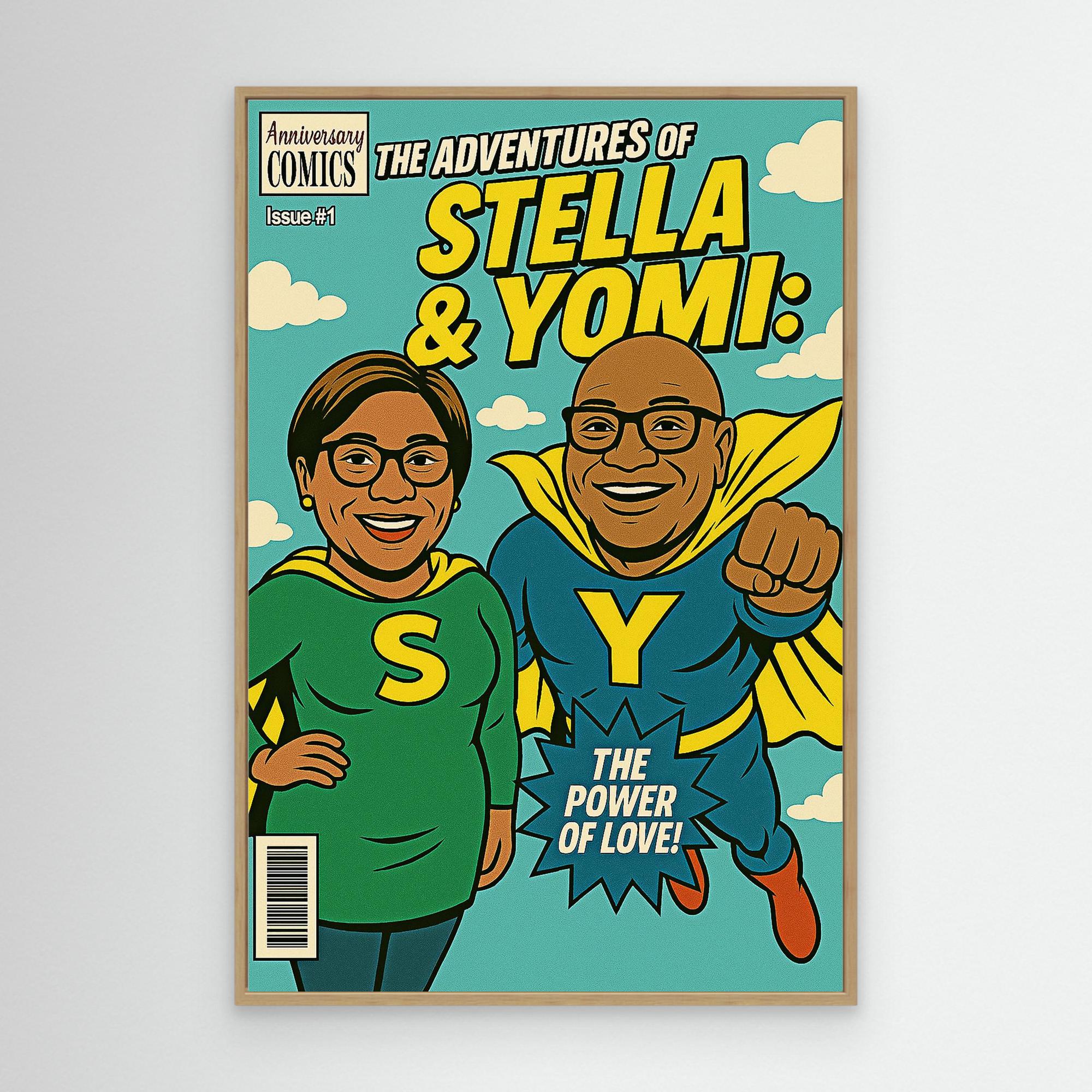 Custom Couple Superhero Comic Portrait | Personalised Wall Art