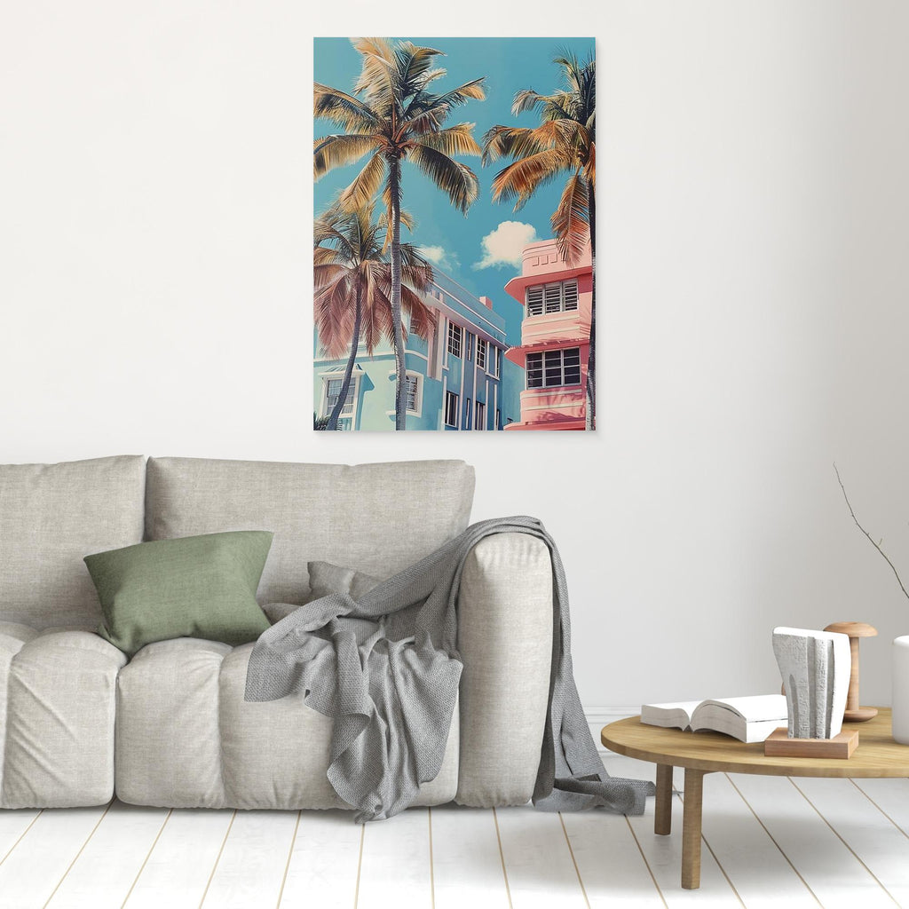 Miami Beach Wall Art Canvas for Coastal Living Room Decor - Framed Pop Art