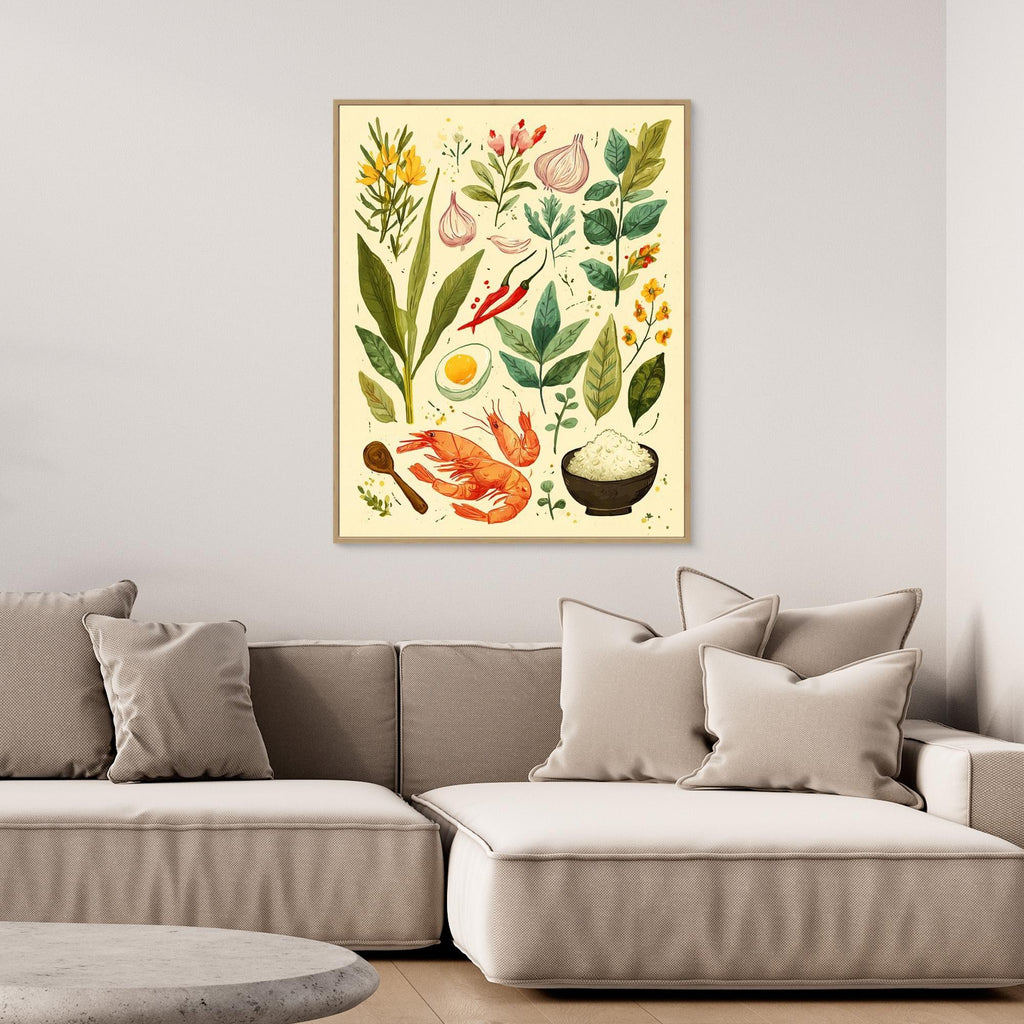Herb & Prawn Kitchen Ingredients Canvas Print Art