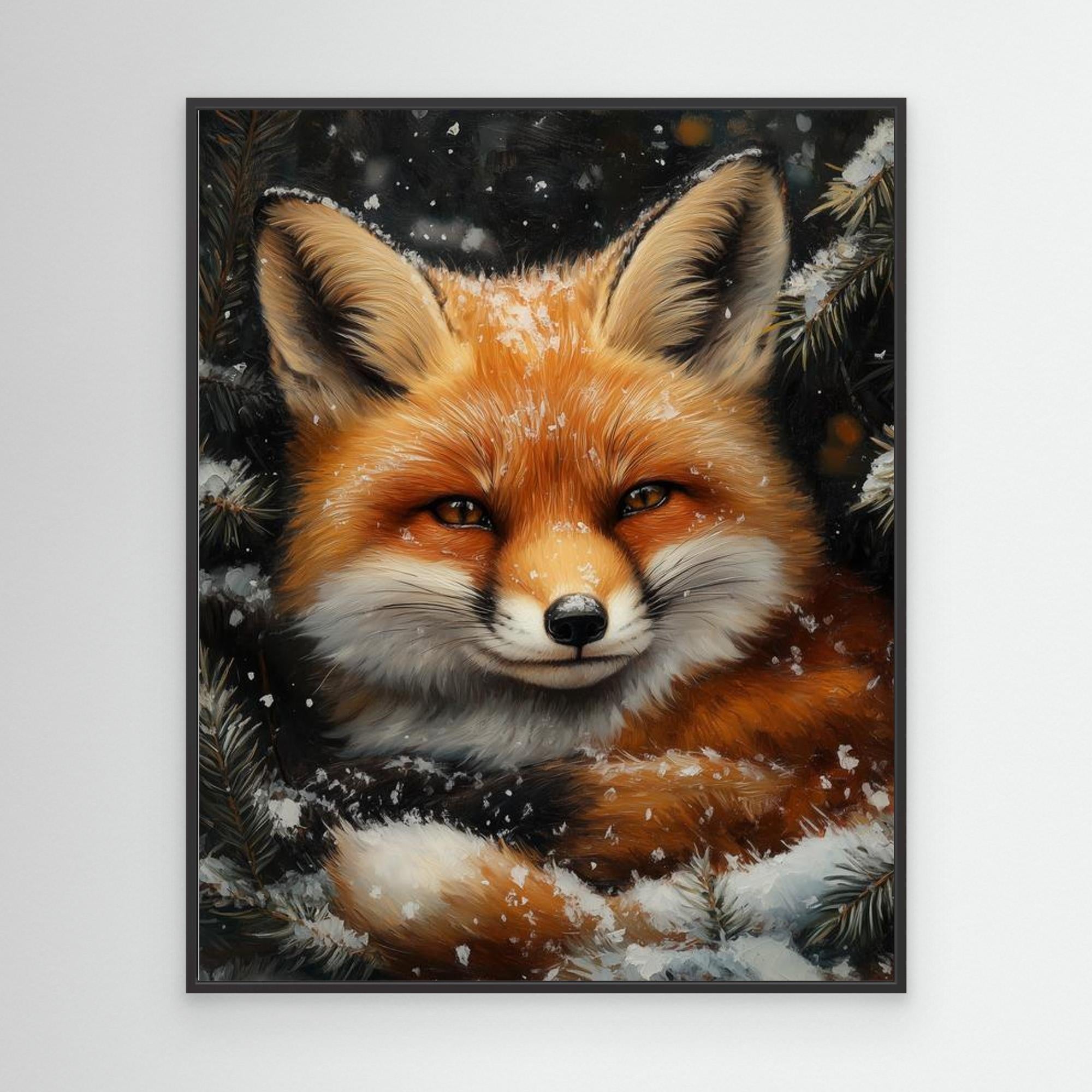Snowy Red Fox Winter Woodland Art – Nursery & Kids Decor - Framed Pop Art