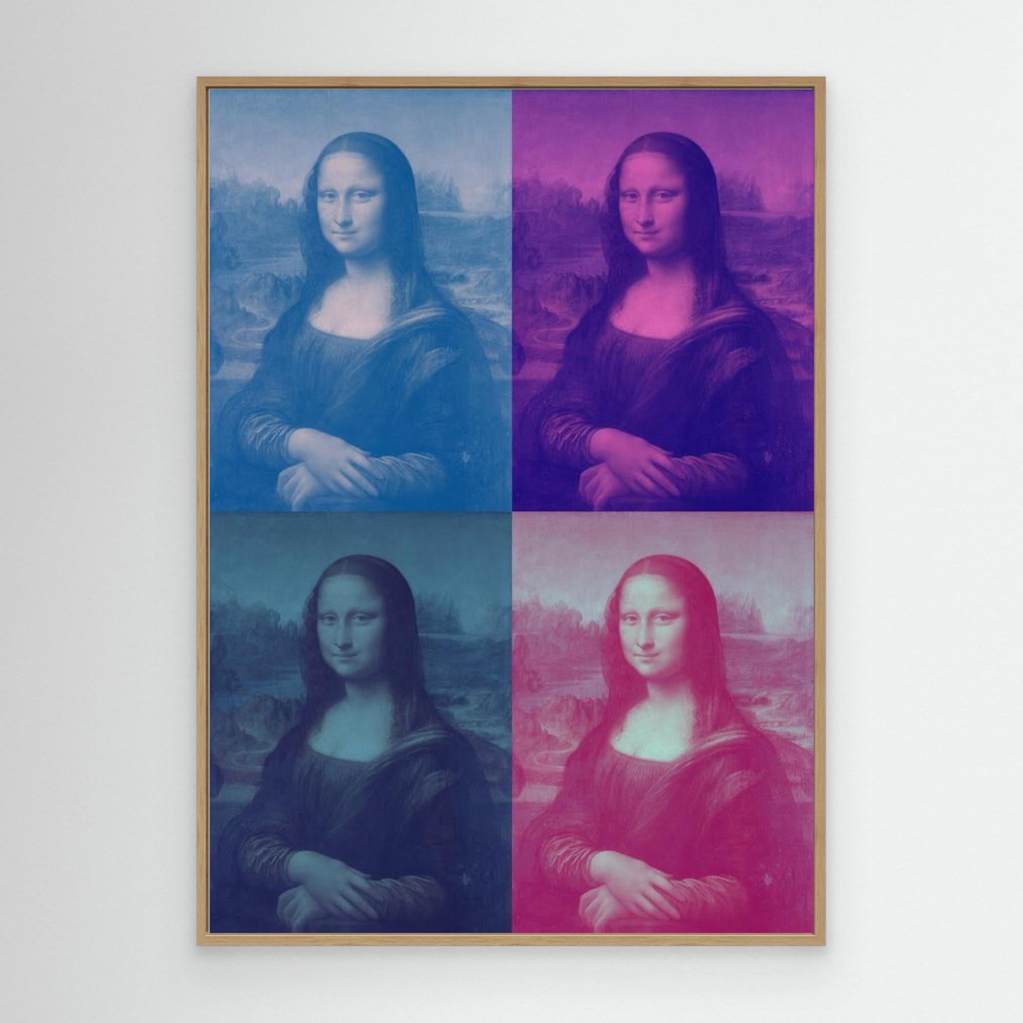Mona Lisa Pop Art Canvas - Vibrant 4-Panel Framed Print