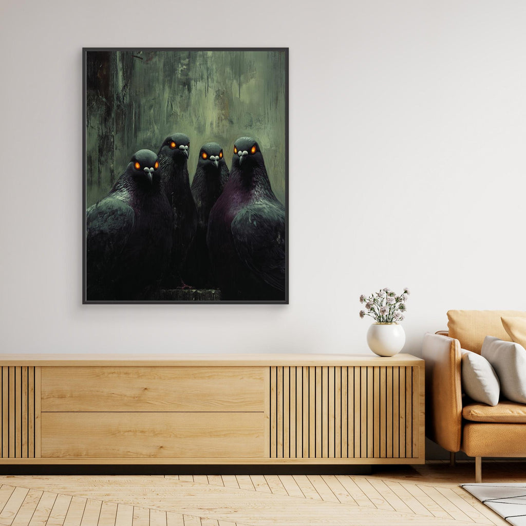 Gothic Pigeon Wall Art Canvas Print for Dark Bedroom - Framed Pop Art