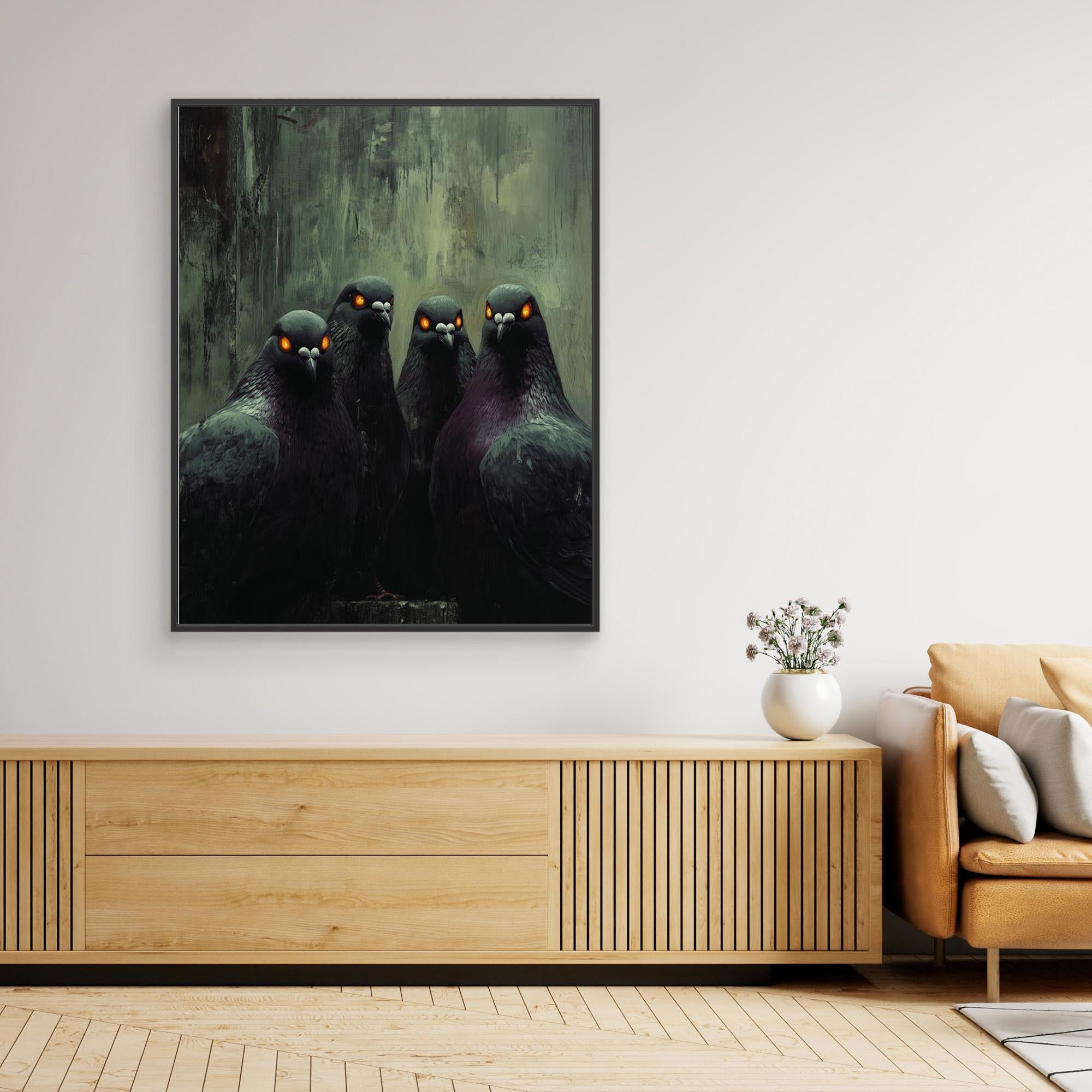 Gothic Pigeon Wall Art Canvas Print for Dark Bedroom