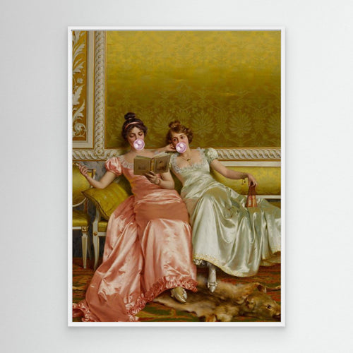 Altered Art Victorian Ladies Bubblegum Canvas Print - Framed Pop Art