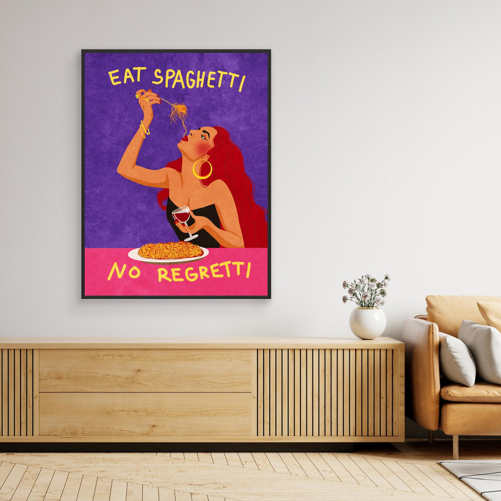 Eat Spaghetti No Regretti Kitchen Art | Bold Dining Decor - Framed Pop Art