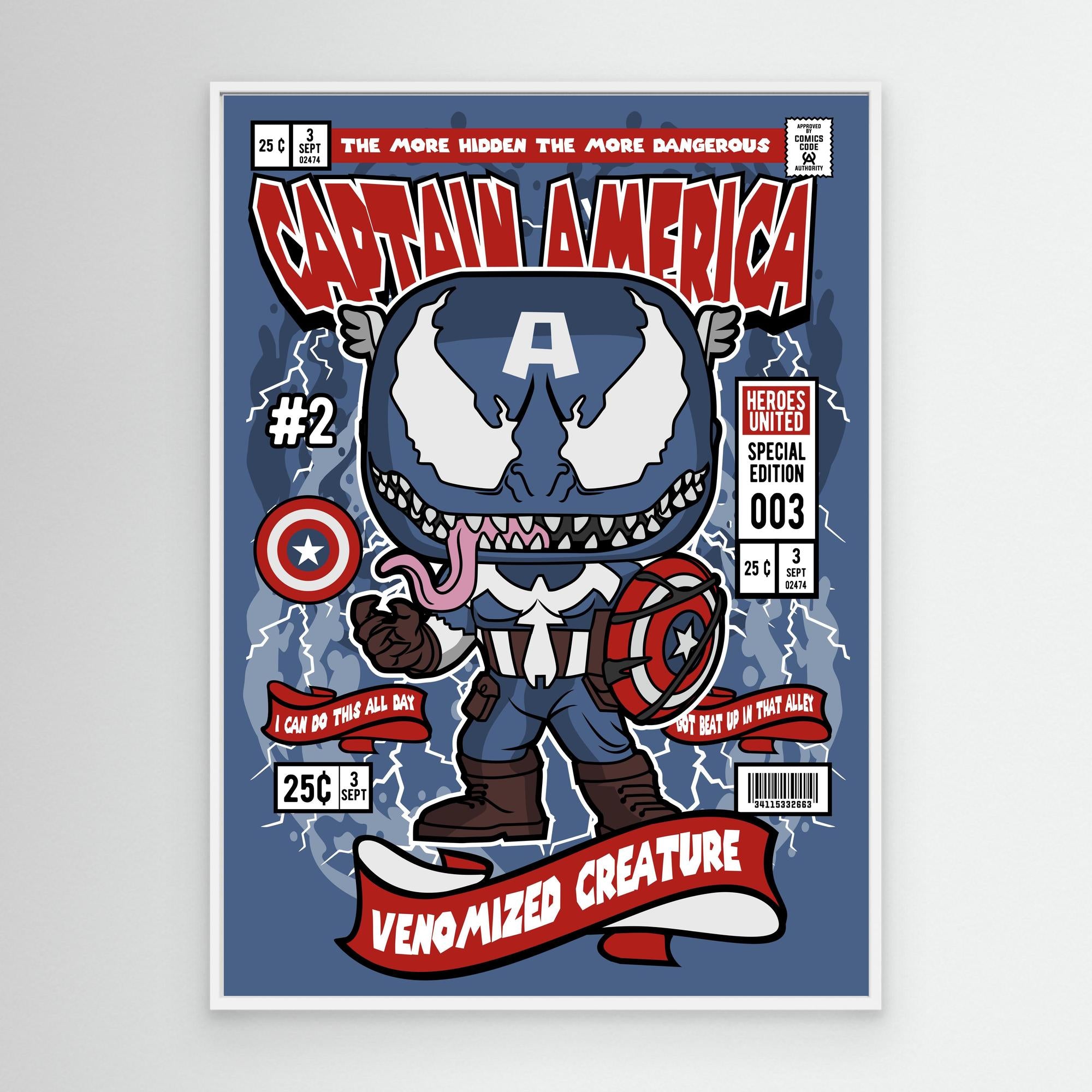 Venomised Captain America Comic Poster | Boys Bedroom Art - Framed Pop Art