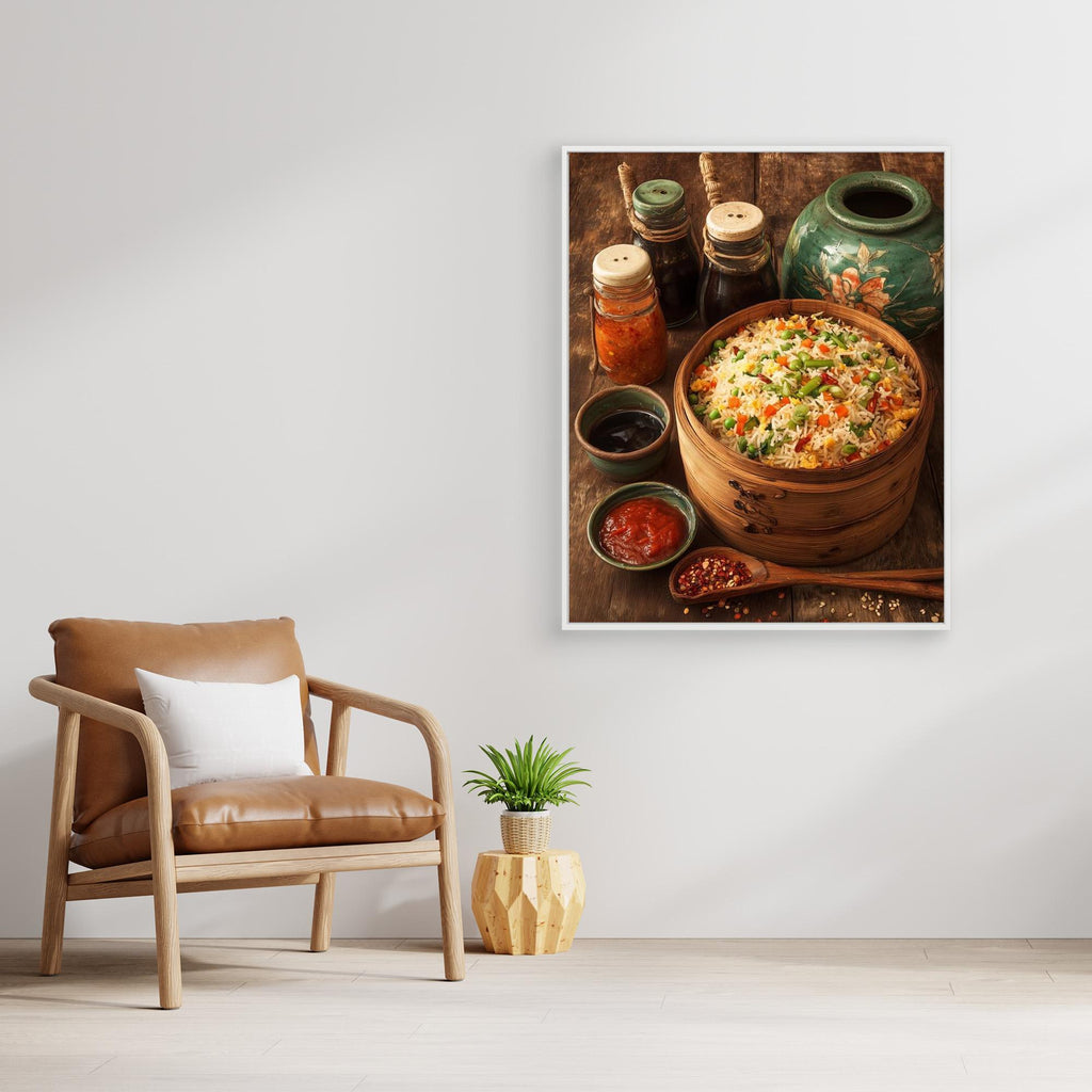Rustic Bamboo Fried Rice Kitchen Canvas Wall Print - Framed Pop Art